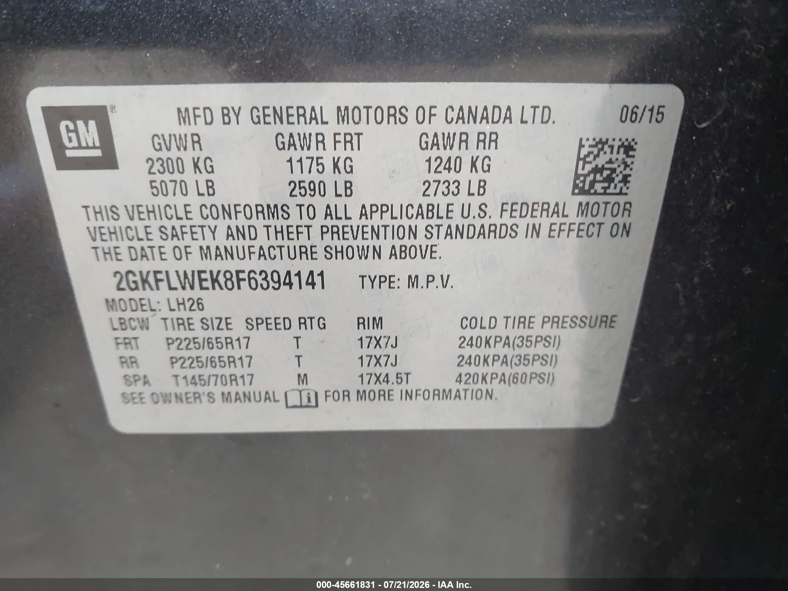 2015 Gmc Terrain Sle-2 Black vin: 2GKFLWEK8F6394141