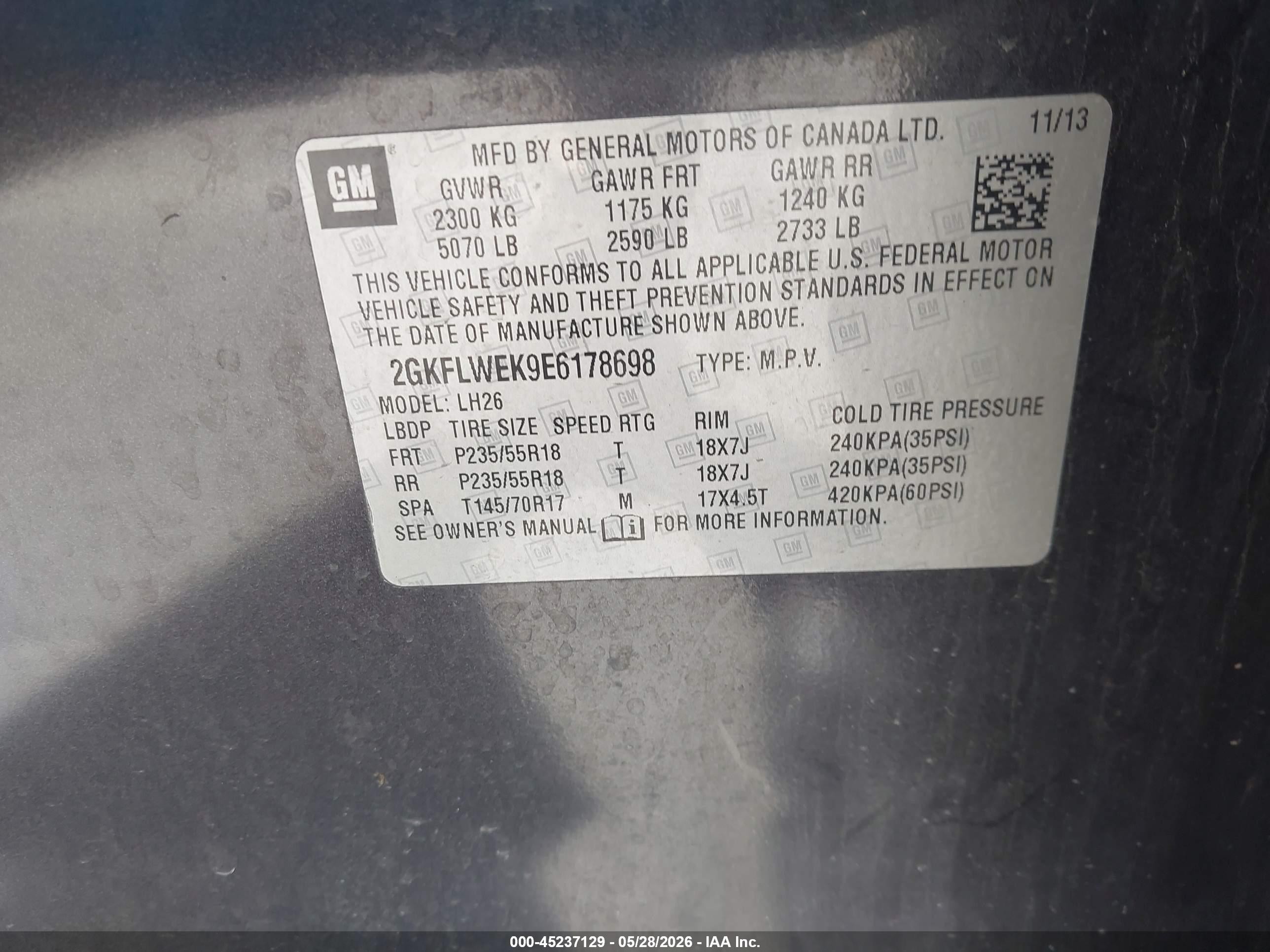 2014 Gmc Terrain Sle-2 Gray vin: 2GKFLWEK9E6178698