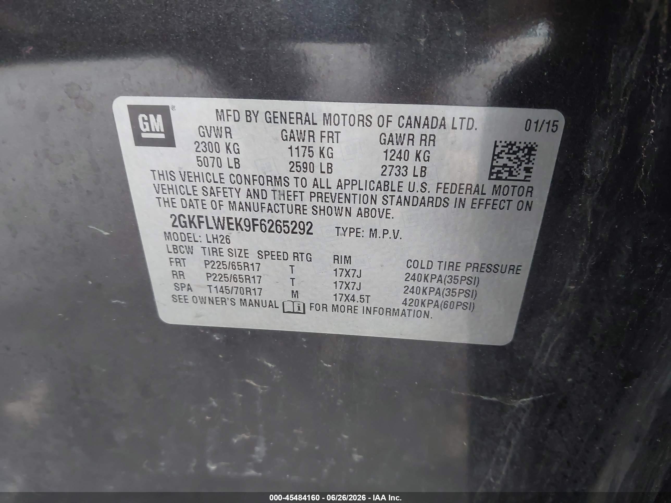 2015 Gmc Terrain Sle-2 Black vin: 2GKFLWEK9F6265292