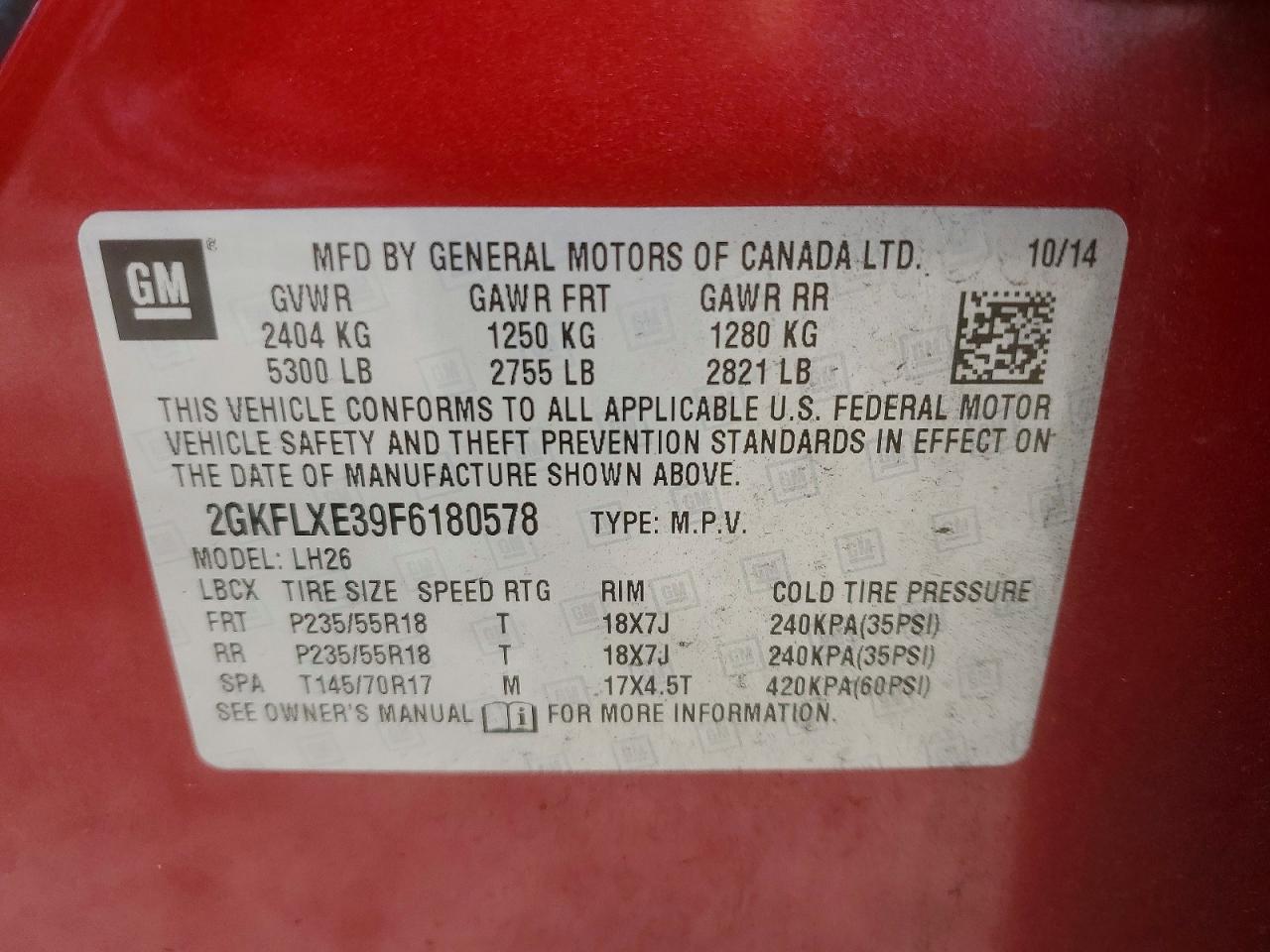2015 Gmc Terrain Slt Red vin: 2GKFLXE39F6180578