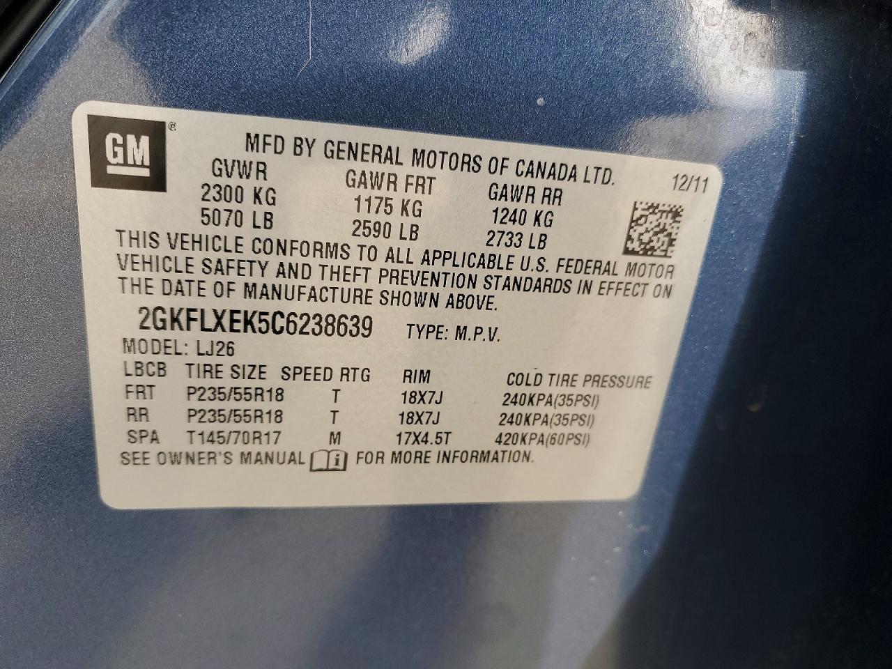 2012 Gmc Terrain Slt Blue vin: 2GKFLXEK5C6238639
