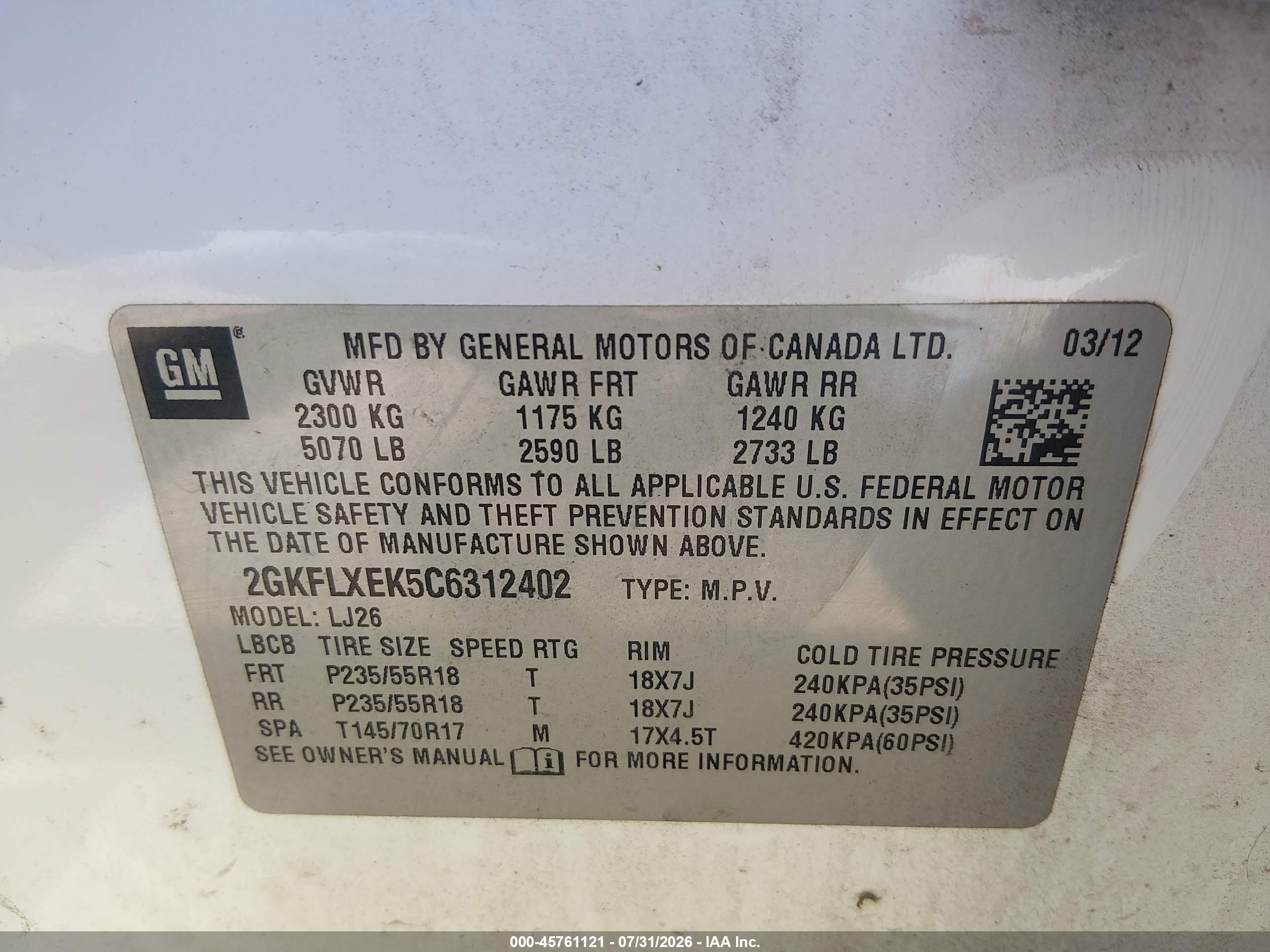 2012 Gmc Terrain Slt-2 White vin: 2GKFLXEK5C6312402