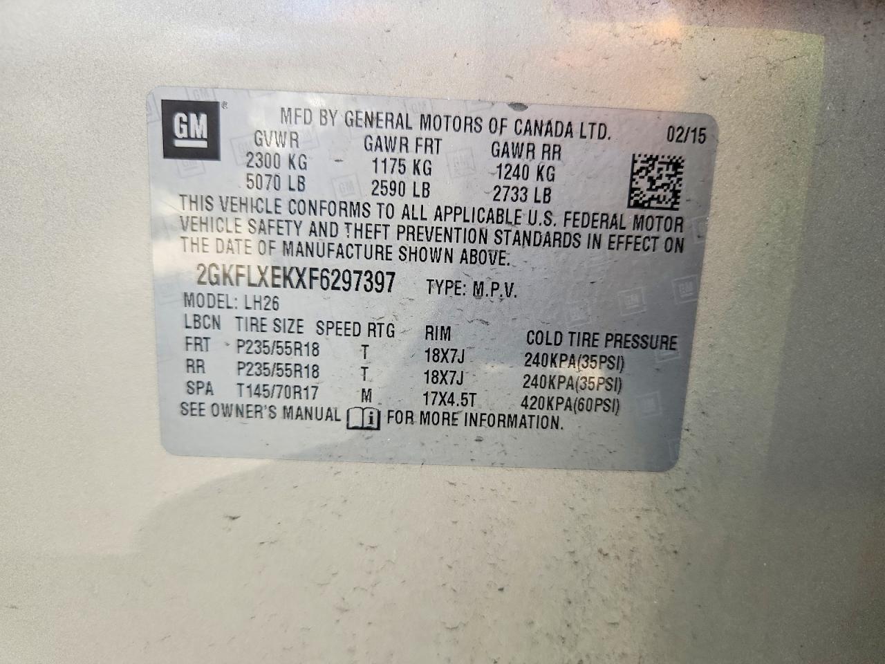 2015 Gmc Terrain Slt Tan vin: 2GKFLXEKXF6297397