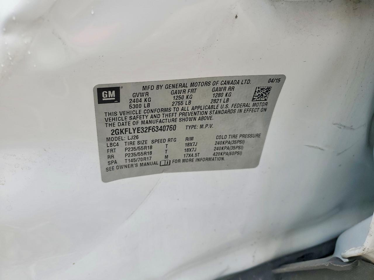 2015 Gmc Terrain Slt White vin: 2GKFLYE32F6340760