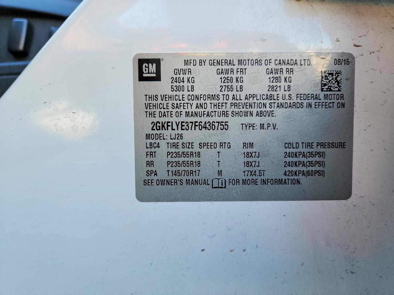 2015 Gmc Terrain Slt White vin: 2GKFLYE37F6436755