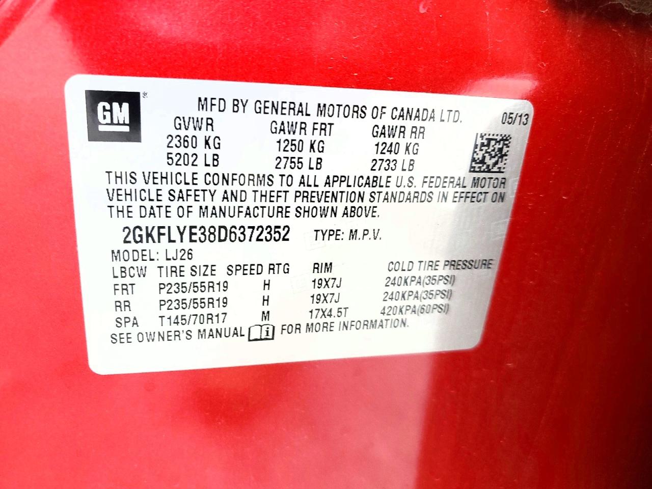 2013 Gmc Terrain Denali Red vin: 2GKFLYE38D6372352