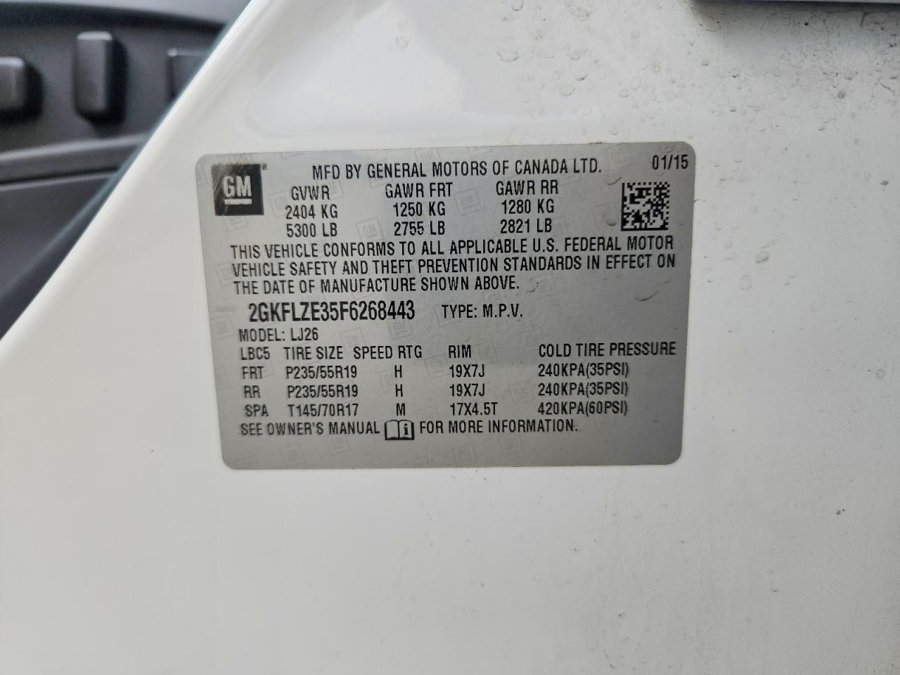 2015 Gmc Terrain Denali White vin: 2GKFLZE35F6268443
