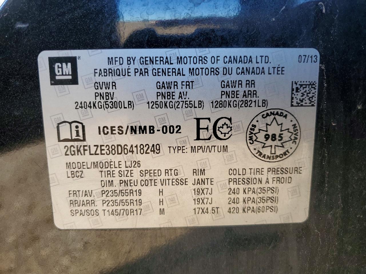 2013 Gmc Terrain Denali Black vin: 2GKFLZE38D6418249