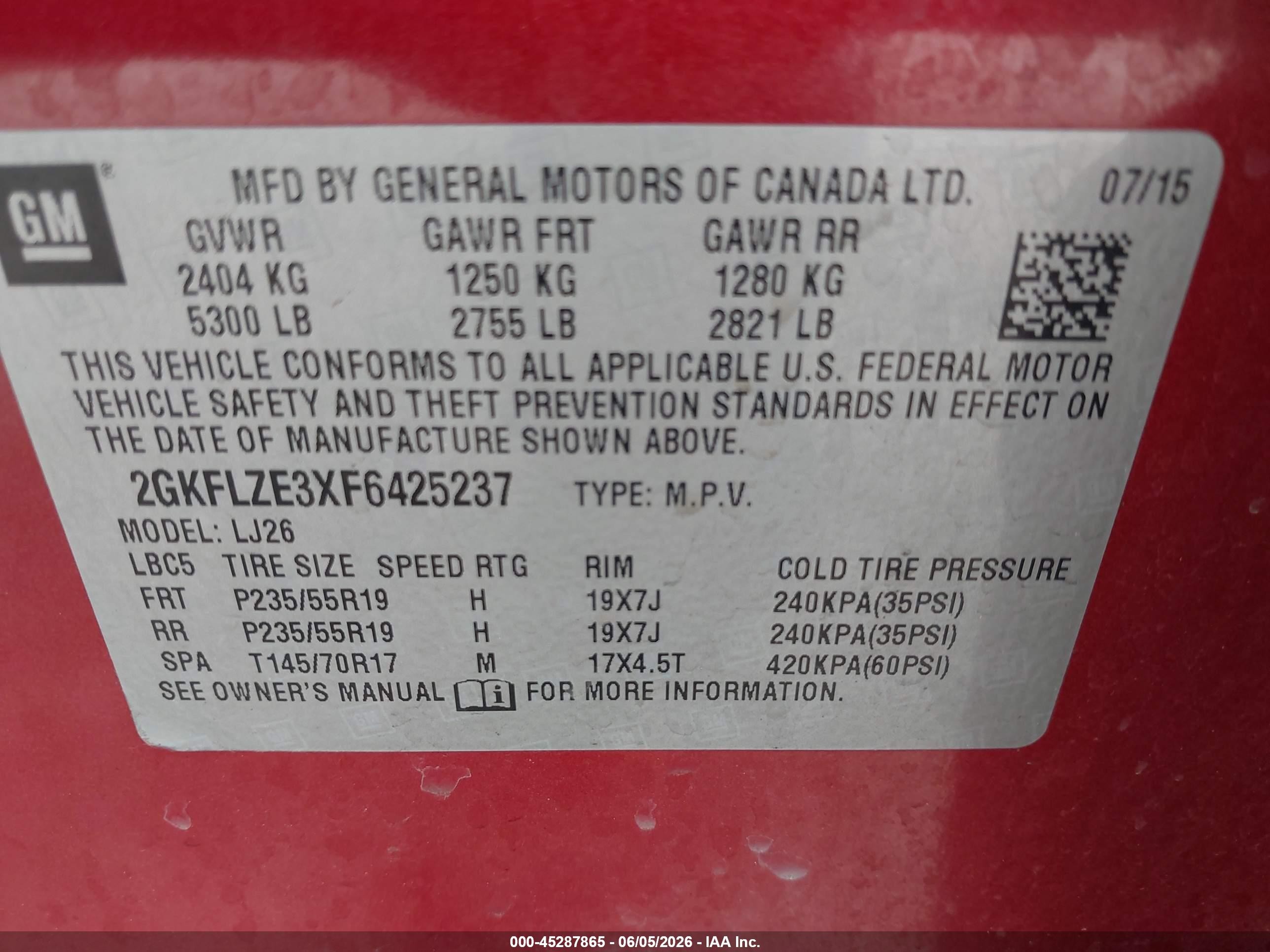 2015 Gmc Terrain Denali Red vin: 2GKFLZE3XF6425237