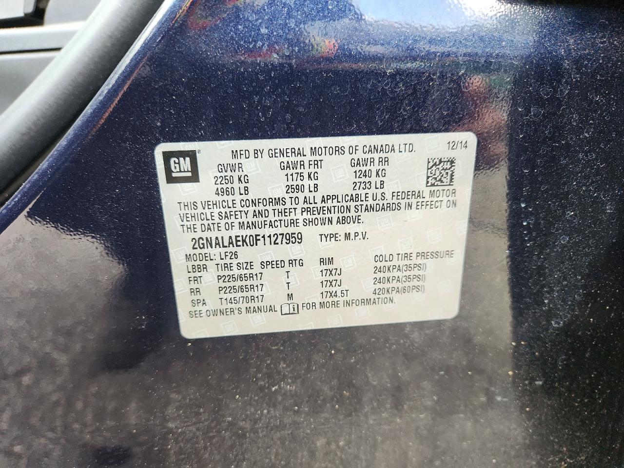 2015 Chevrolet Equinox Ls Blue vin: 2GNALAEK0F1127959
