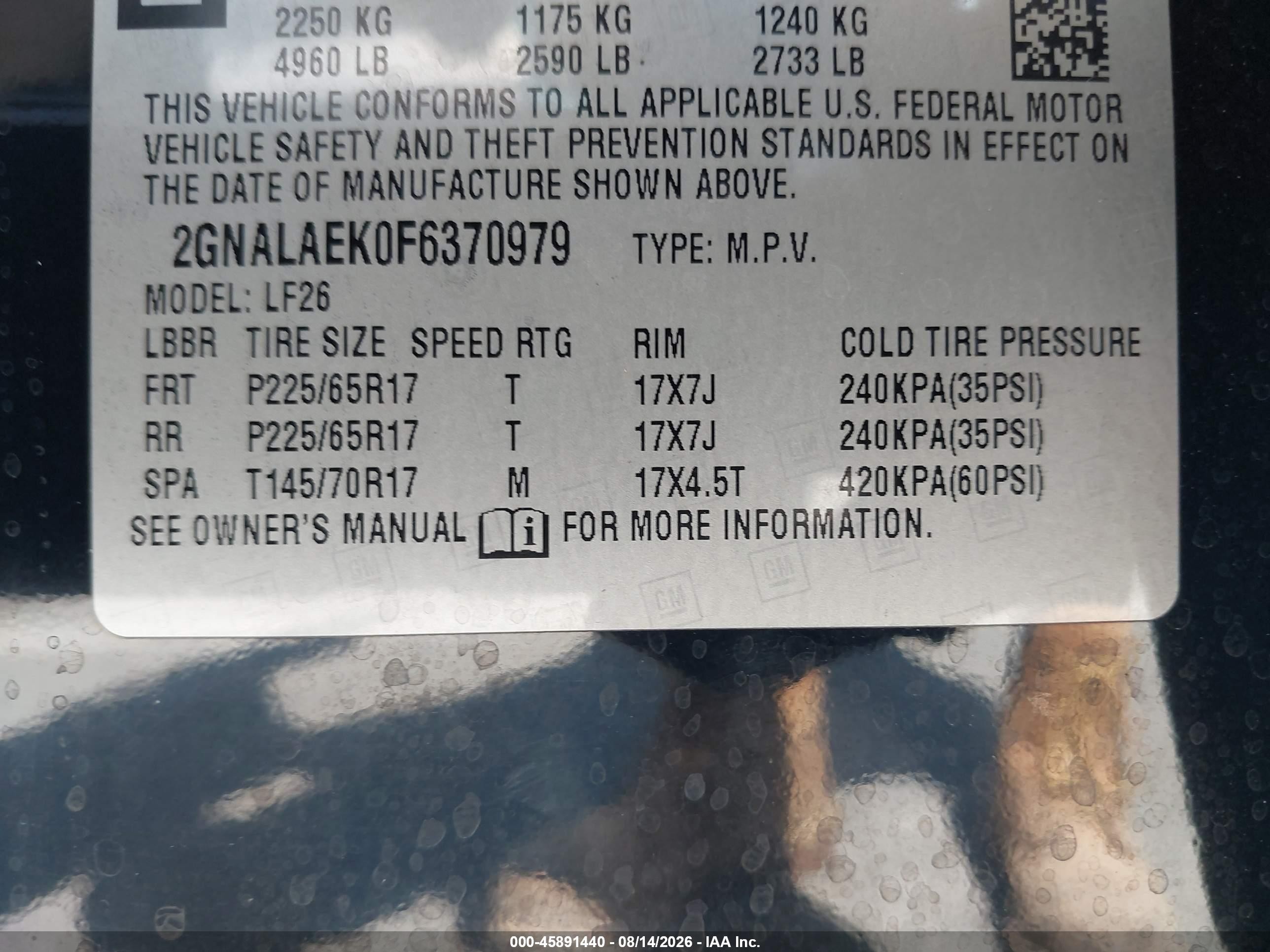 2015 Chevrolet Equinox Ls Черный vin: 2GNALAEK0F6370979