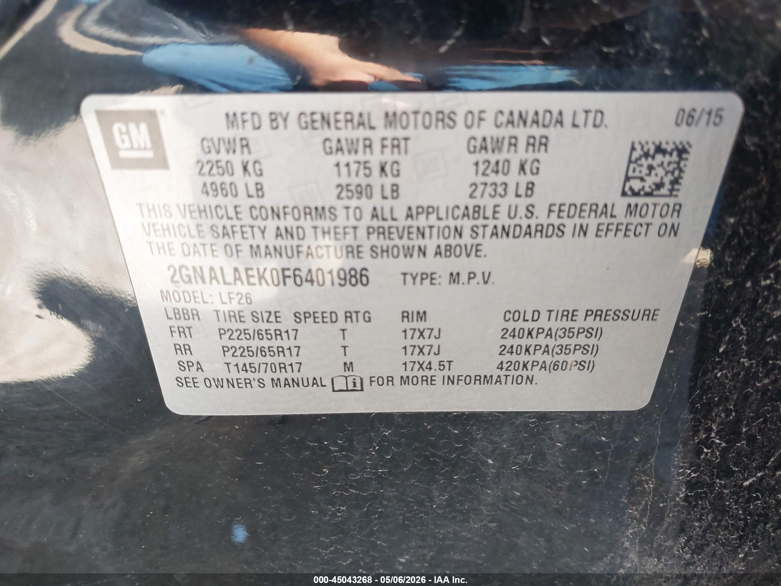 2015 Chevrolet Equinox Ls Black vin: 2GNALAEK0F6401986