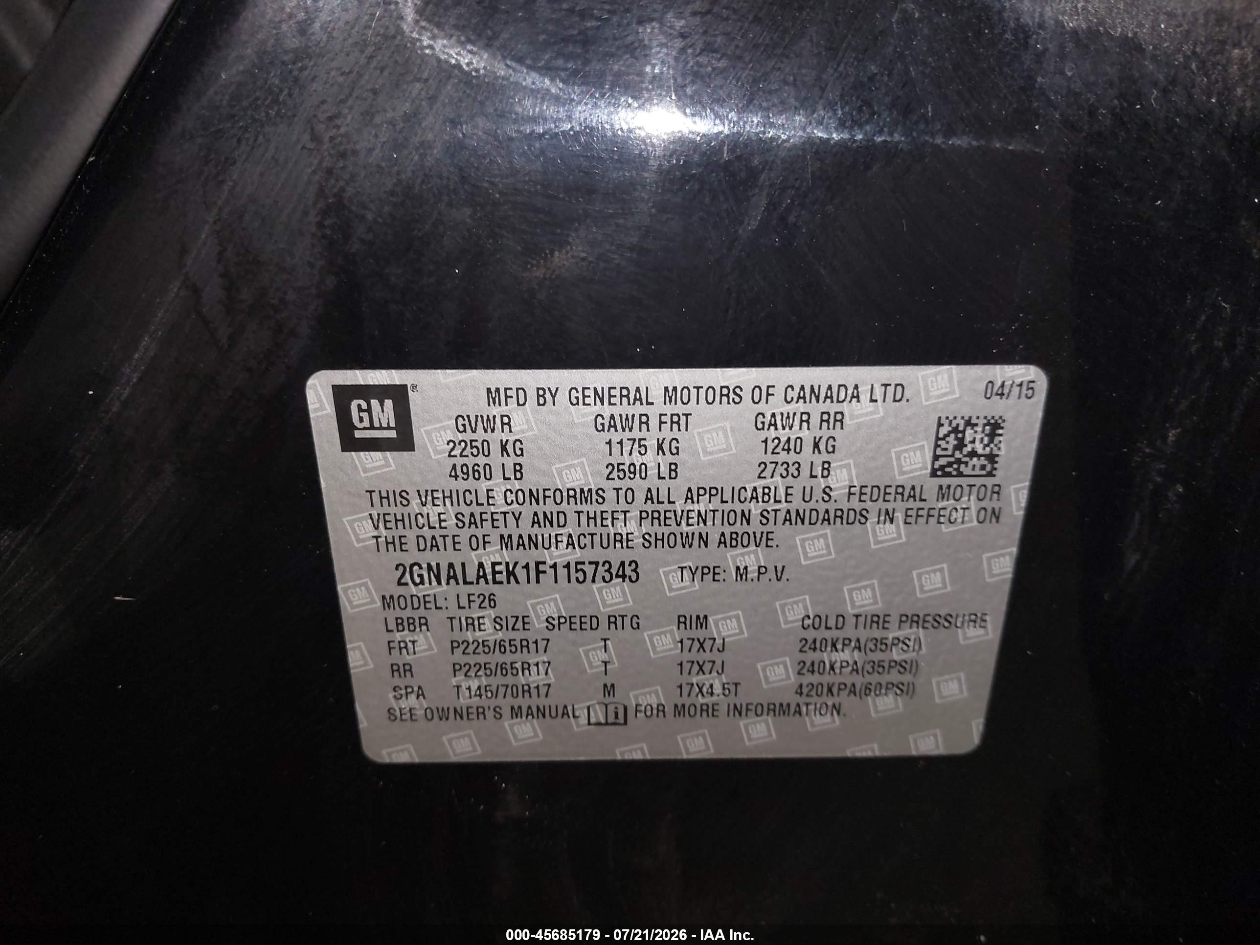 2015 Chevrolet Equinox Ls Black vin: 2GNALAEK1F1157343