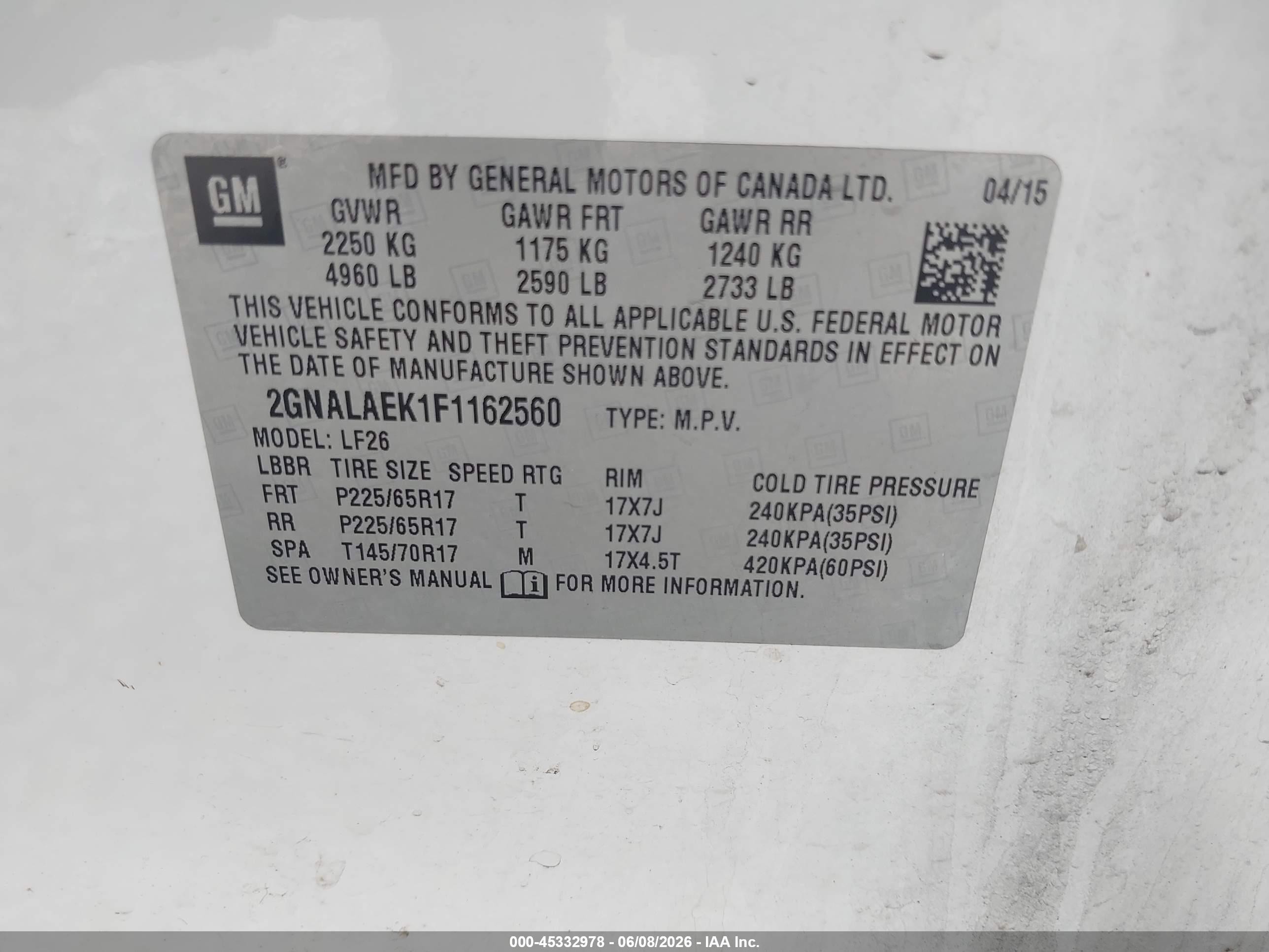 2015 Chevrolet Equinox Ls White vin: 2GNALAEK1F1162560