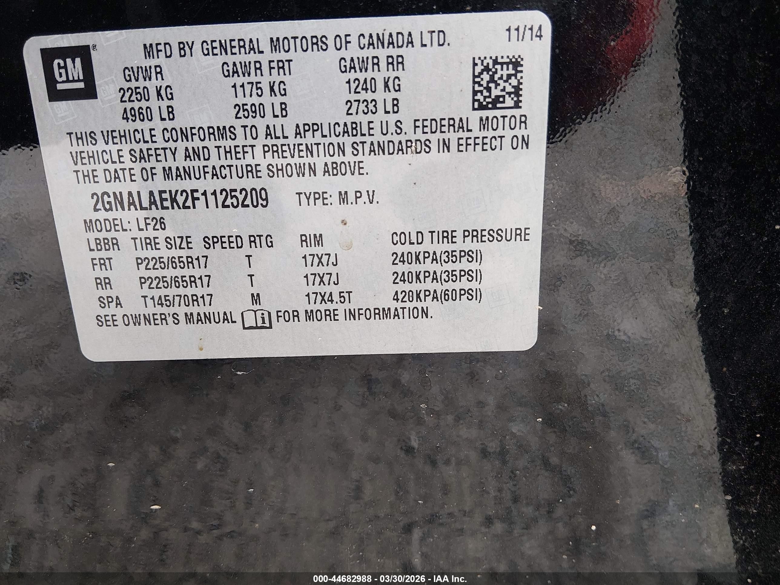 2015 Chevrolet Equinox Ls Black vin: 2GNALAEK2F1125209