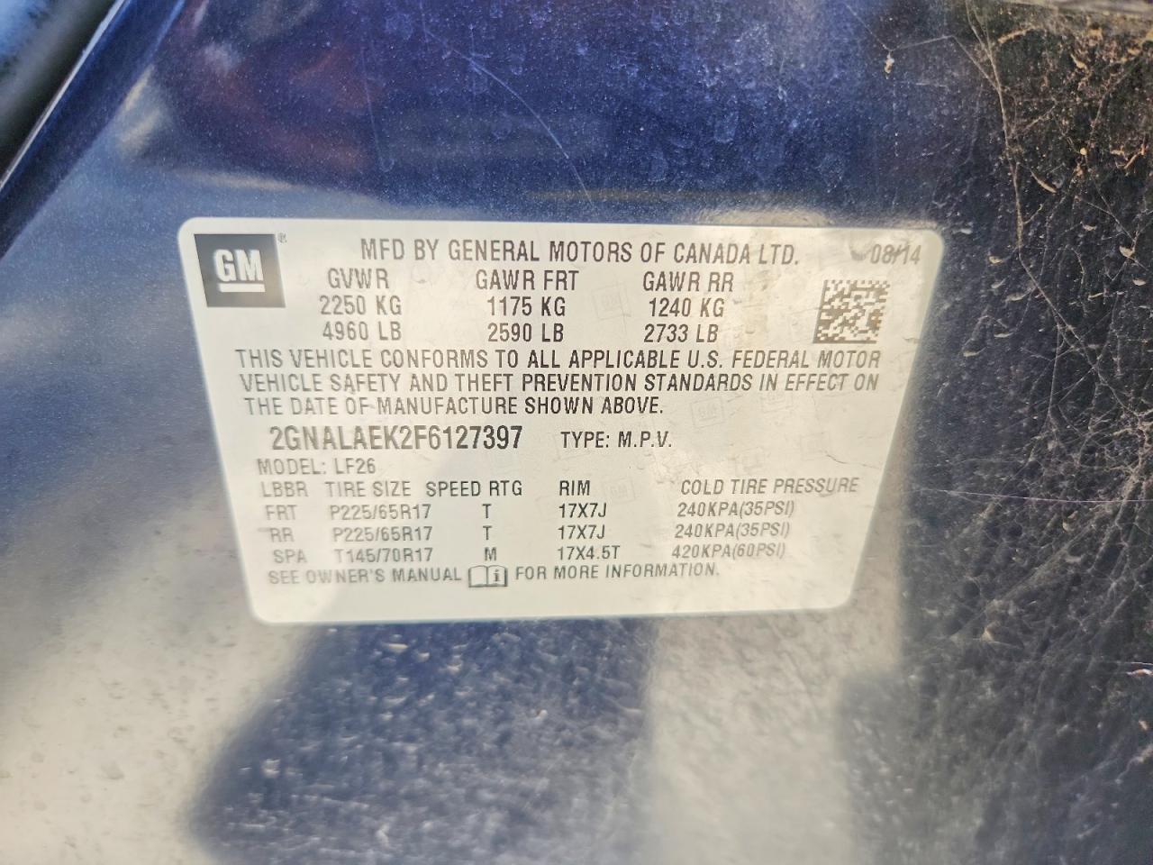 2015 Chevrolet Equinox Ls Blue vin: 2GNALAEK2F6127397