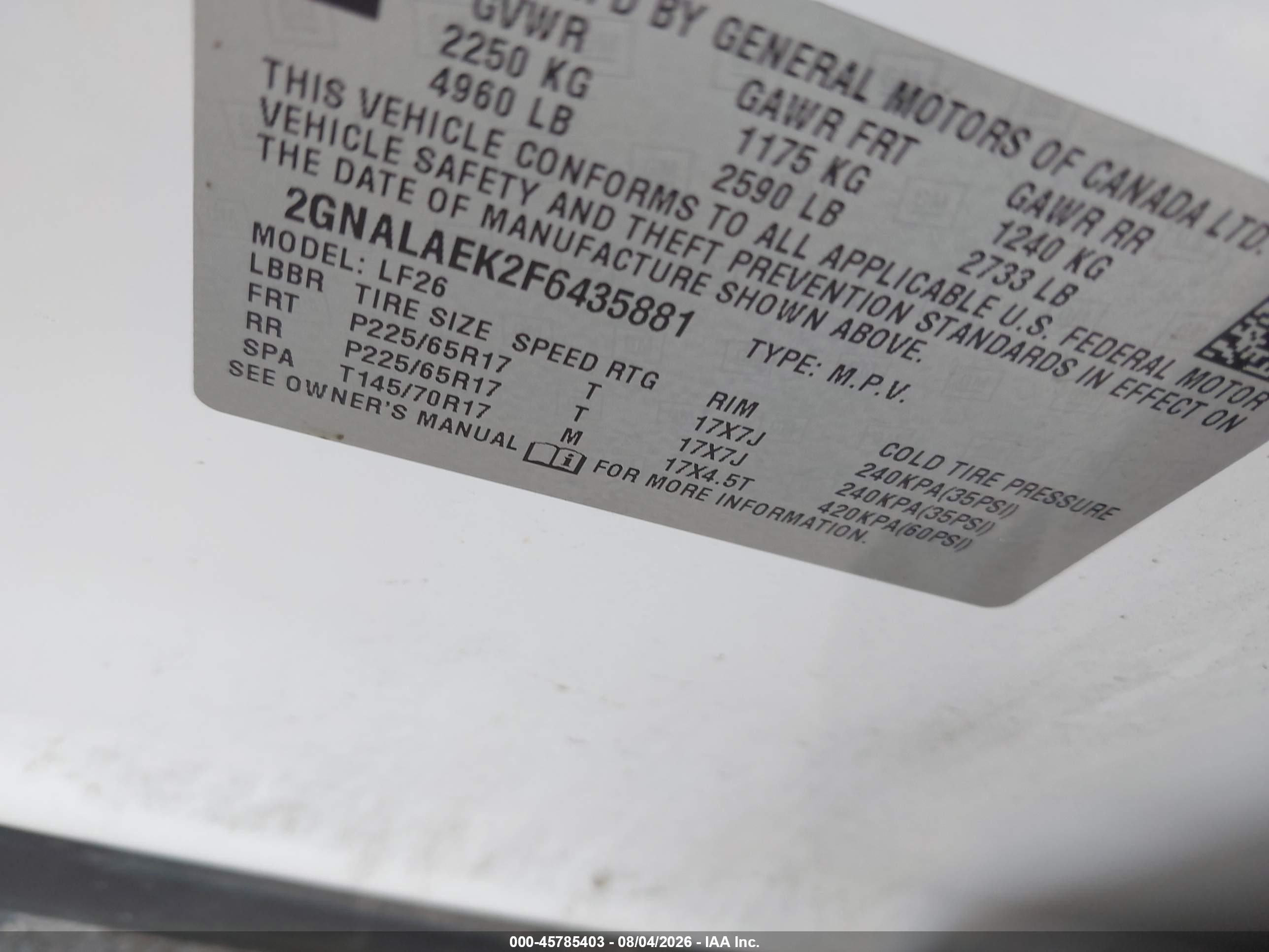 2015 Chevrolet Equinox Ls White vin: 2GNALAEK2F6435881