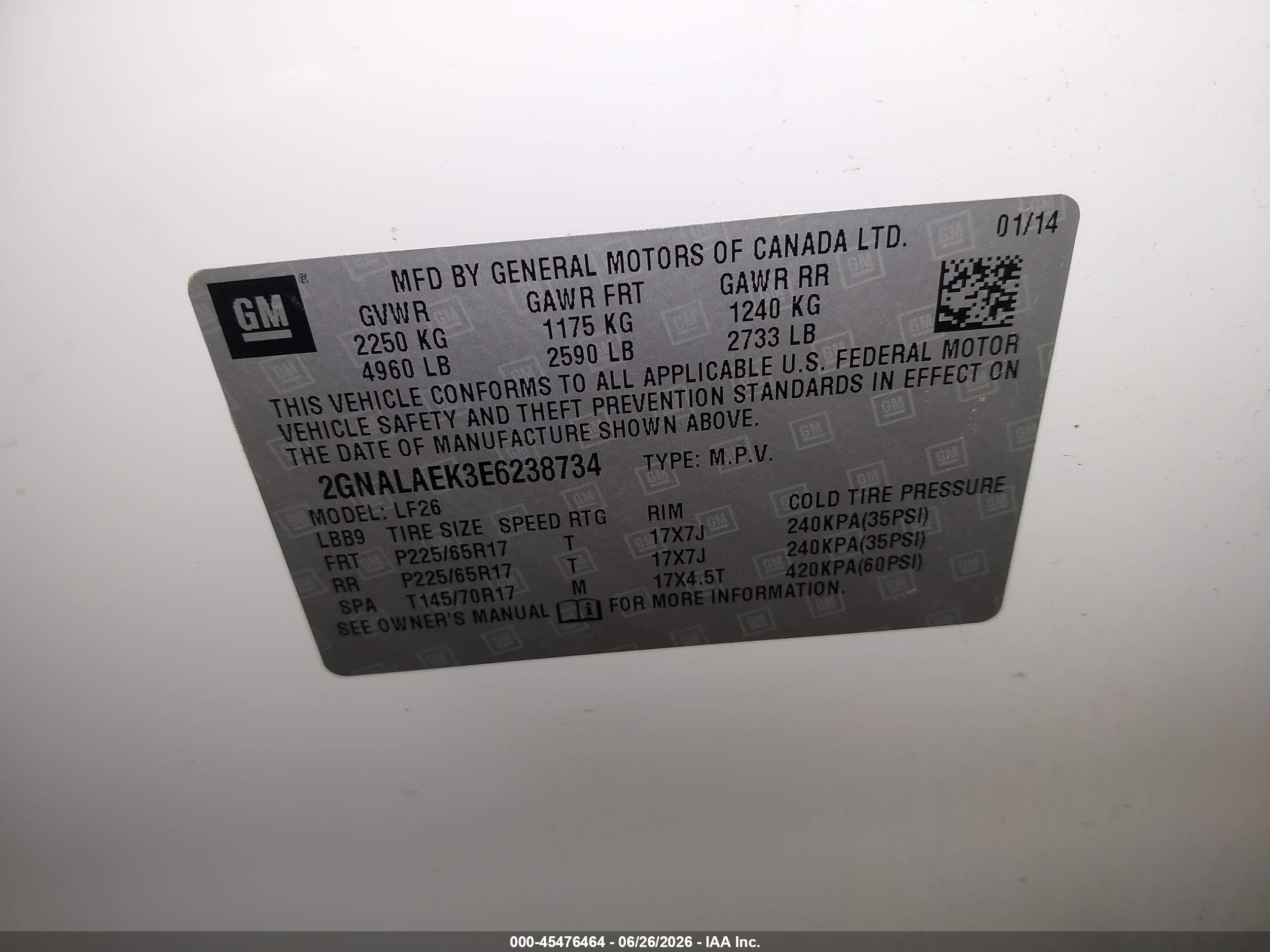 2014 Chevrolet Equinox Ls White vin: 2GNALAEK3E6238734