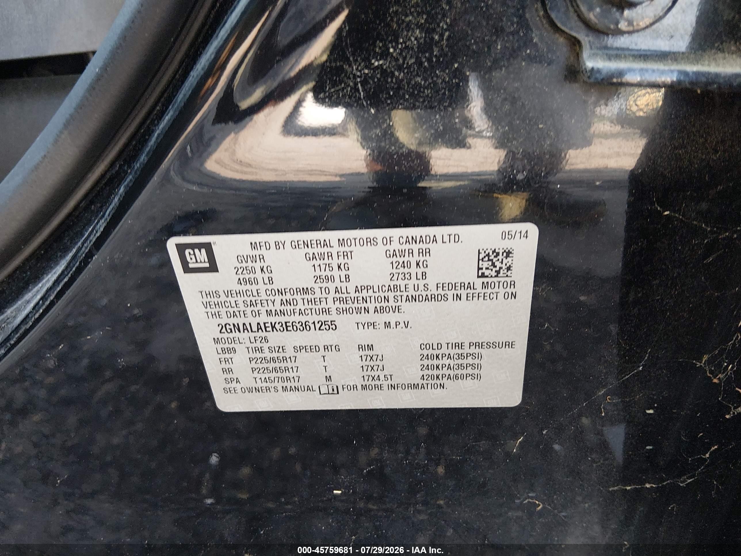 2014 Chevrolet Equinox Ls Black vin: 2GNALAEK3E6361255