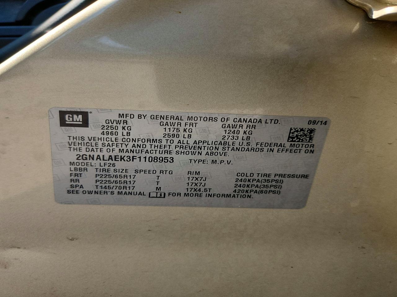 2015 Chevrolet Equinox Ls Бежевый vin: 2GNALAEK3F1108953