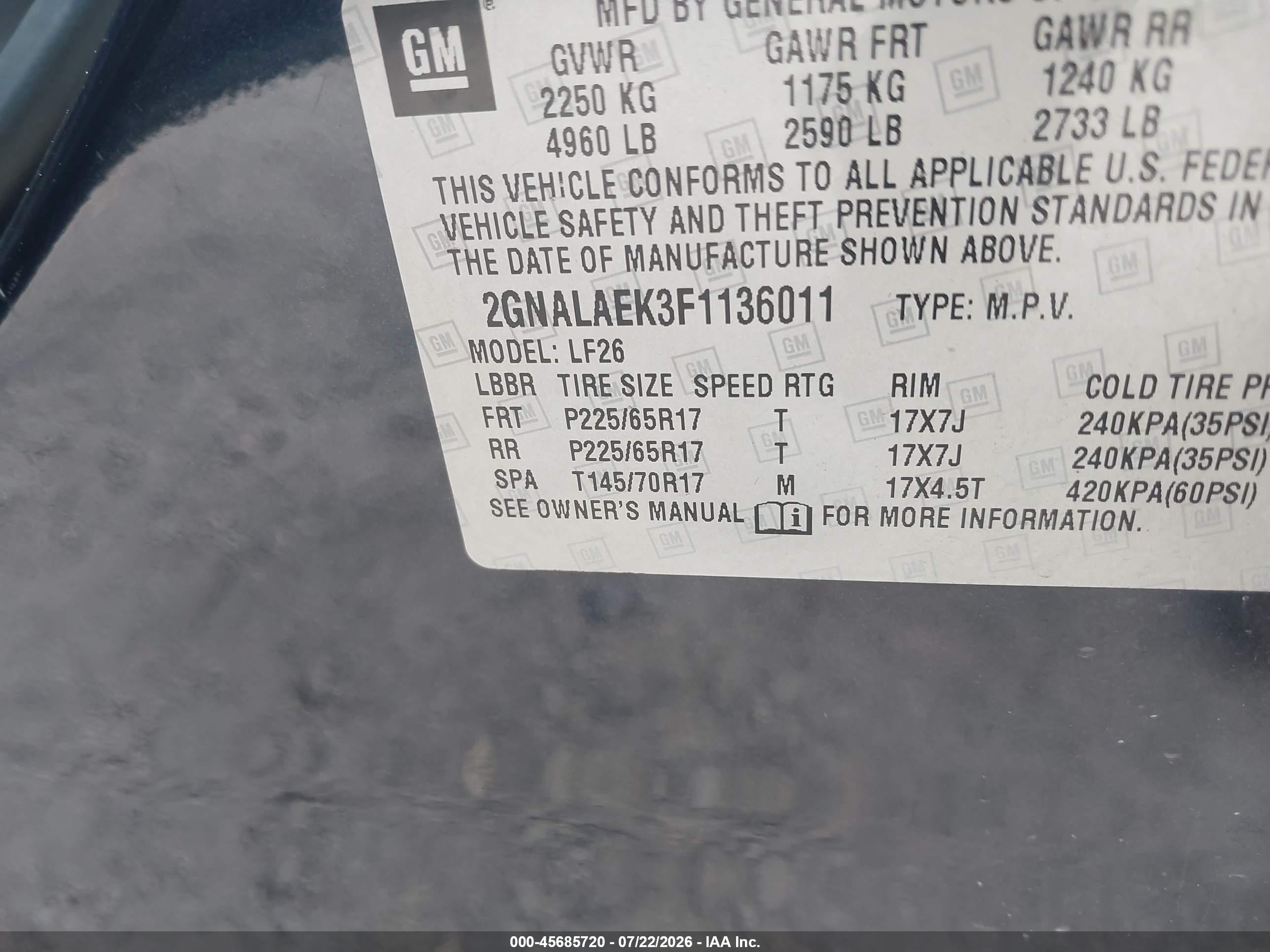 2015 Chevrolet Equinox Ls Blue vin: 2GNALAEK3F1136011