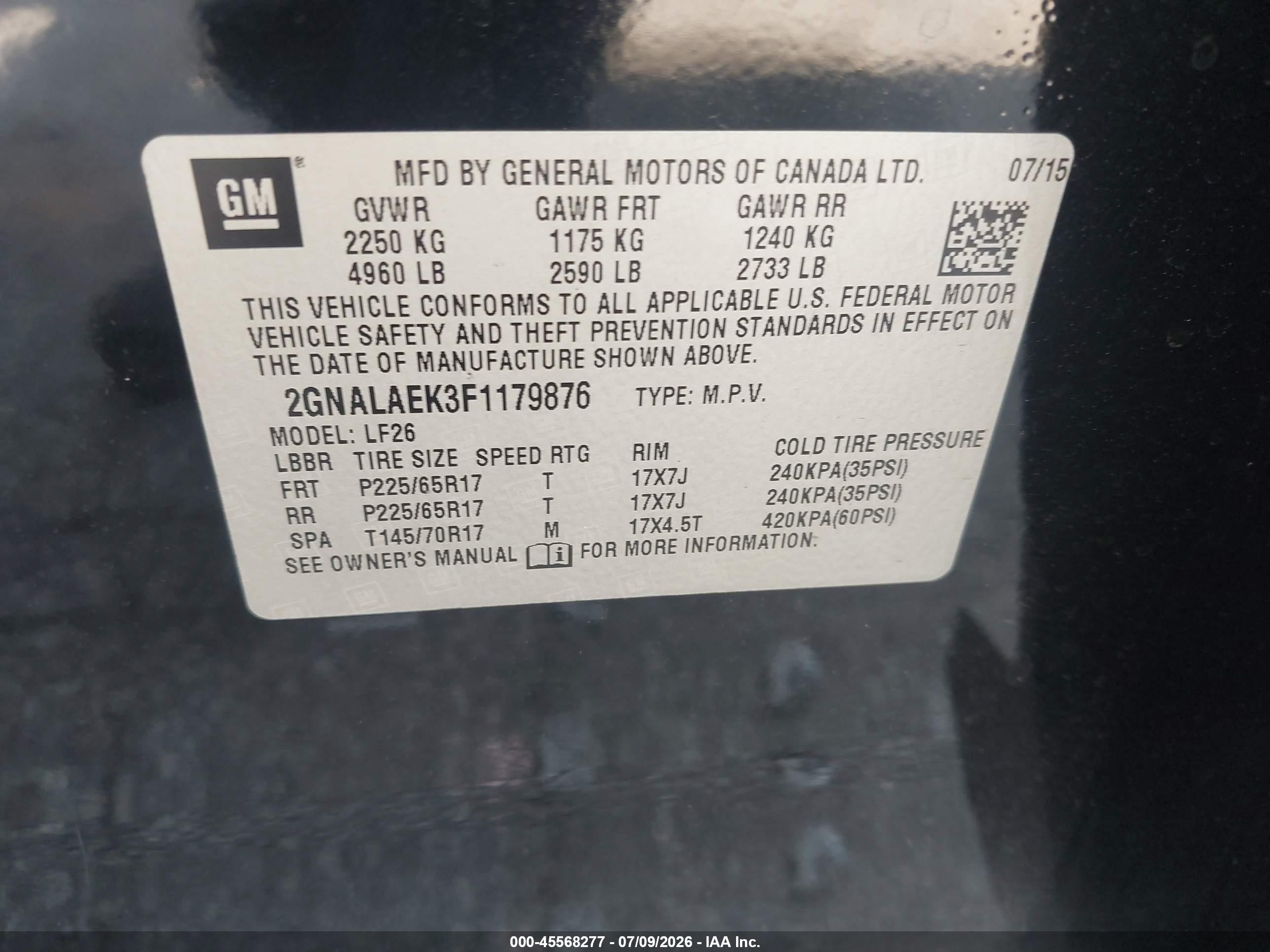 2015 Chevrolet Equinox Ls Black vin: 2GNALAEK3F1179876