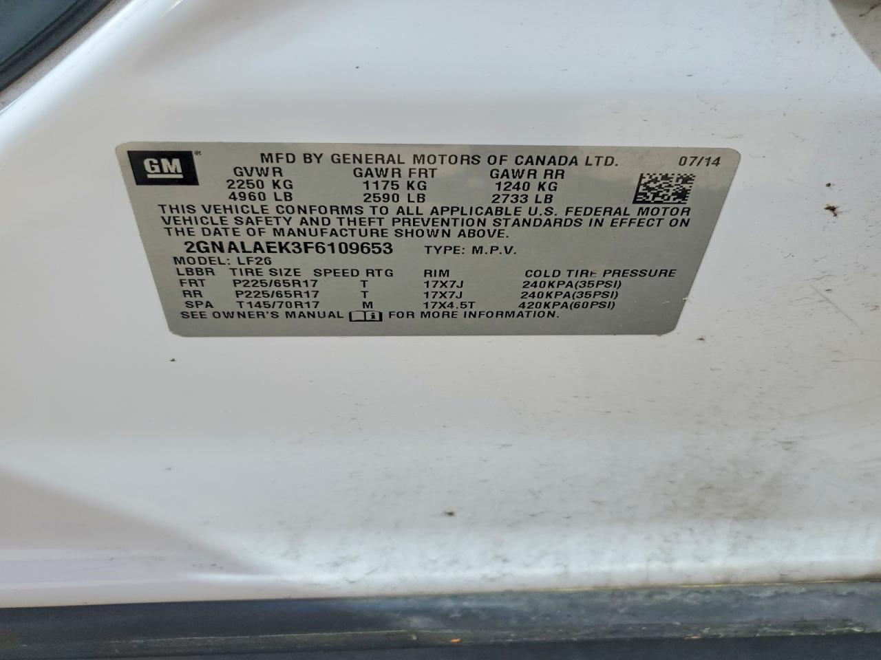 2015 Chevrolet Equinox Ls Белый vin: 2GNALAEK3F6109653