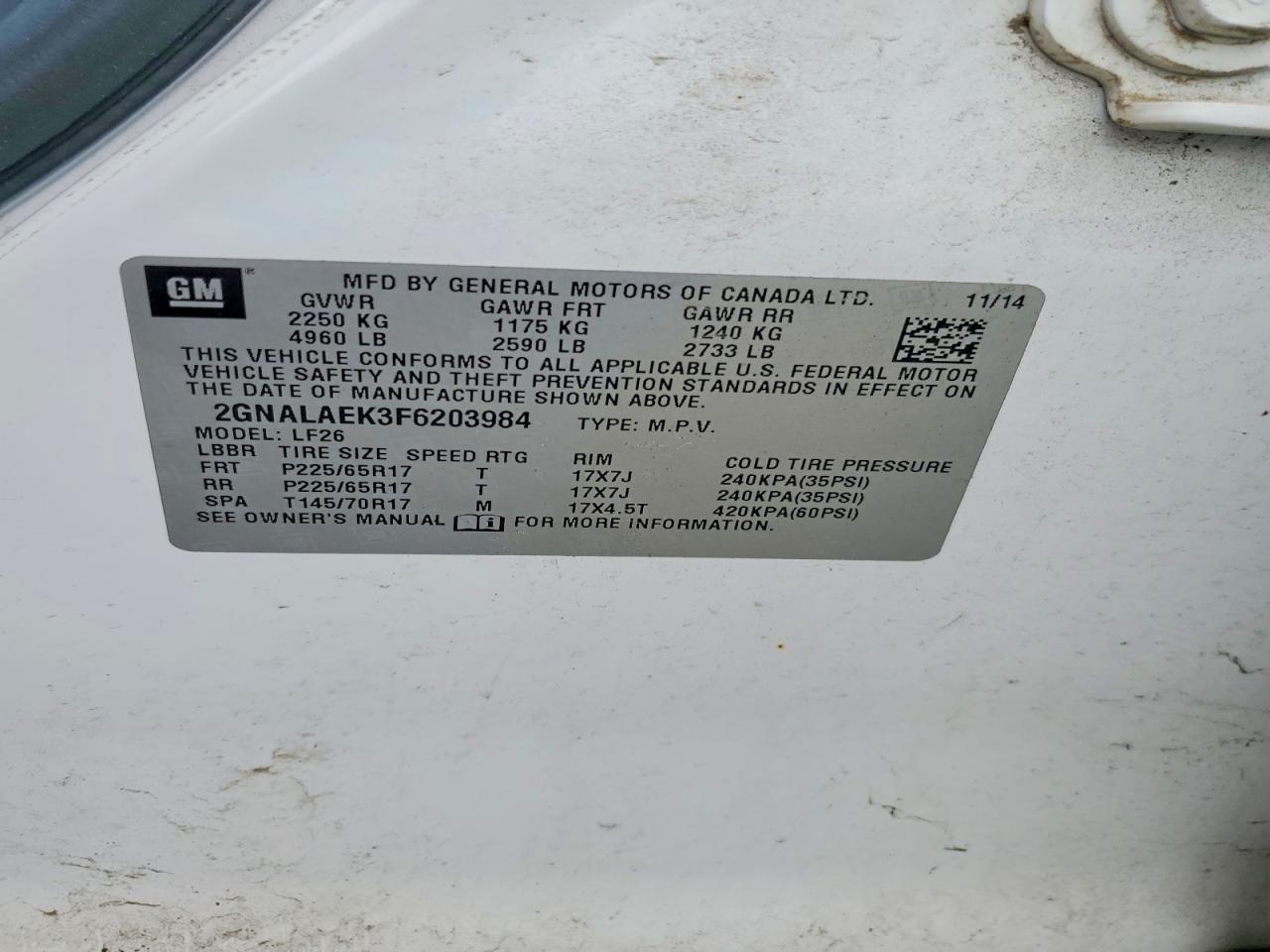 2015 Chevrolet Equinox Ls White vin: 2GNALAEK3F6203984