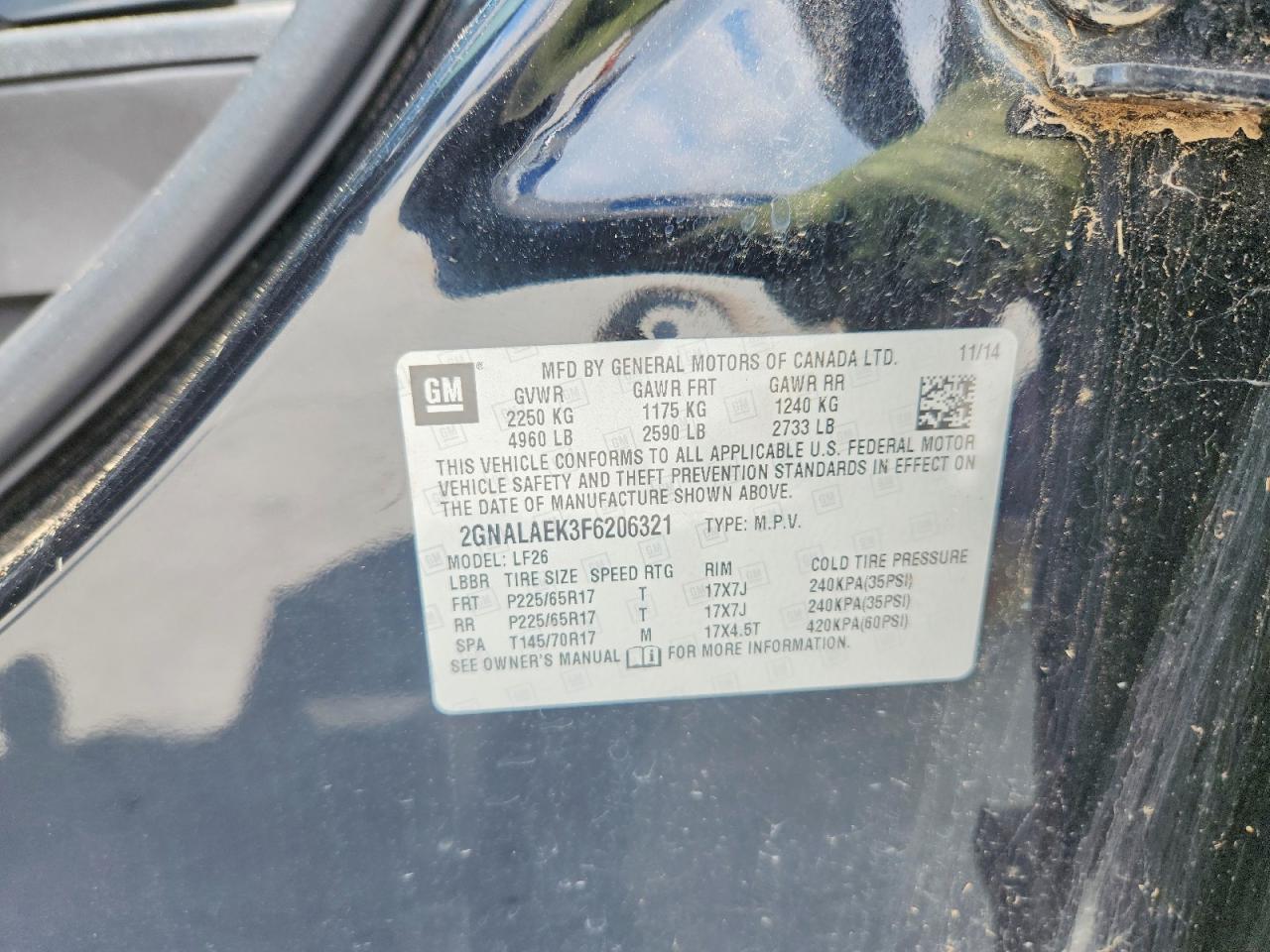2015 Chevrolet Equinox Ls Black vin: 2GNALAEK3F6206321