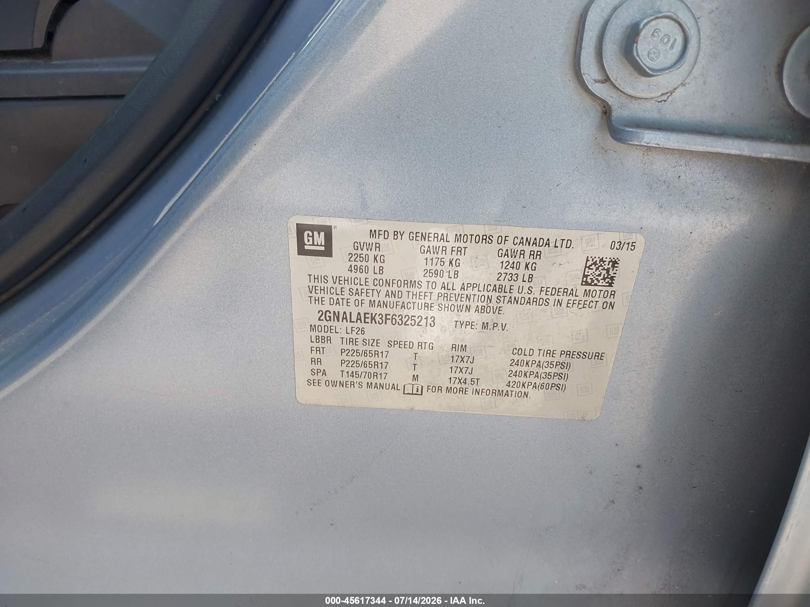 2015 Chevrolet Equinox Ls Blue vin: 2GNALAEK3F6325213