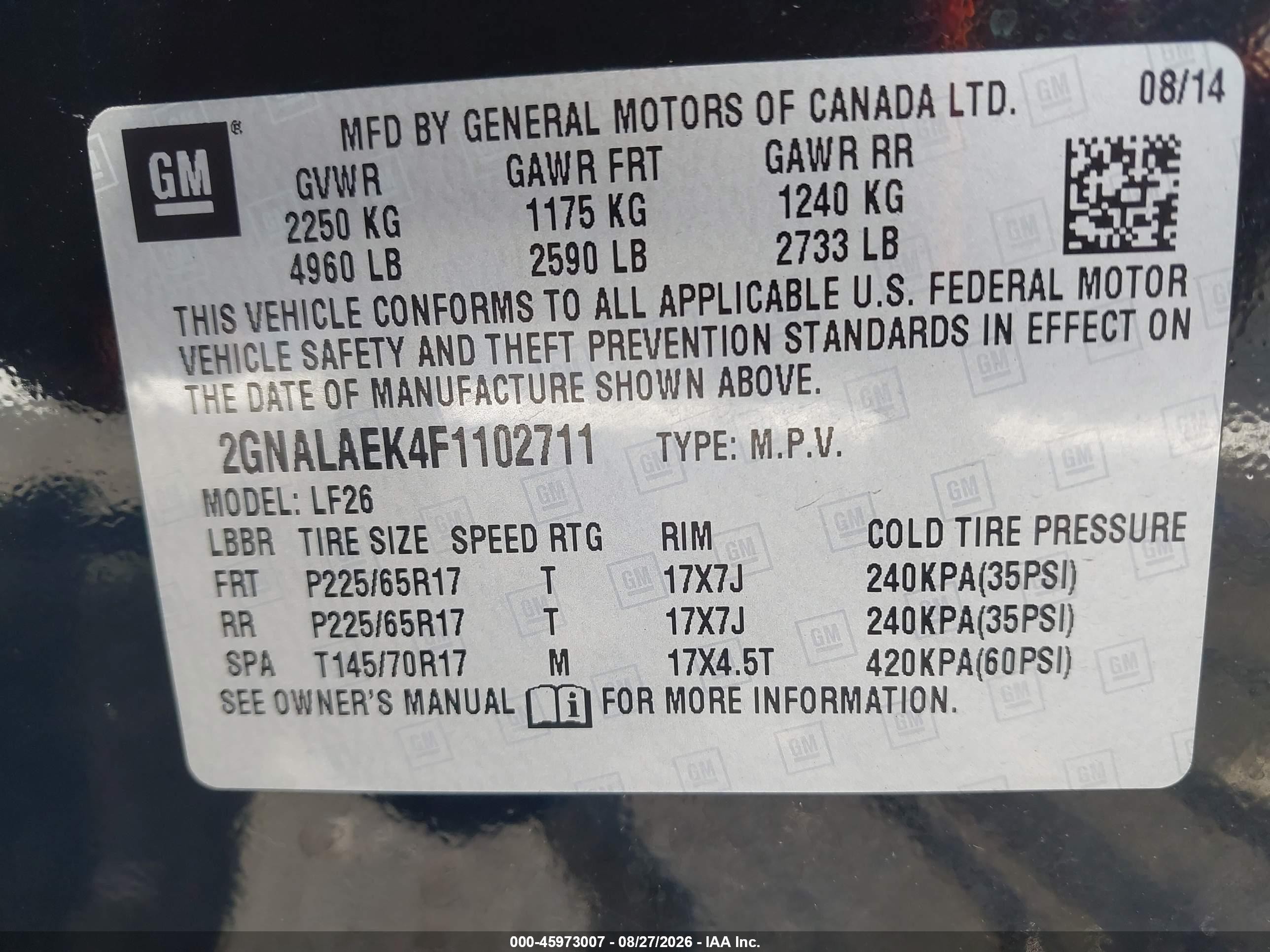 2015 Chevrolet Equinox Ls Black vin: 2GNALAEK4F1102711