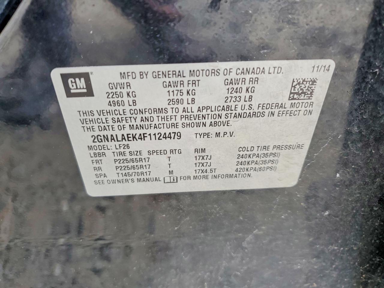 2015 Chevrolet Equinox Ls Black vin: 2GNALAEK4F1124479