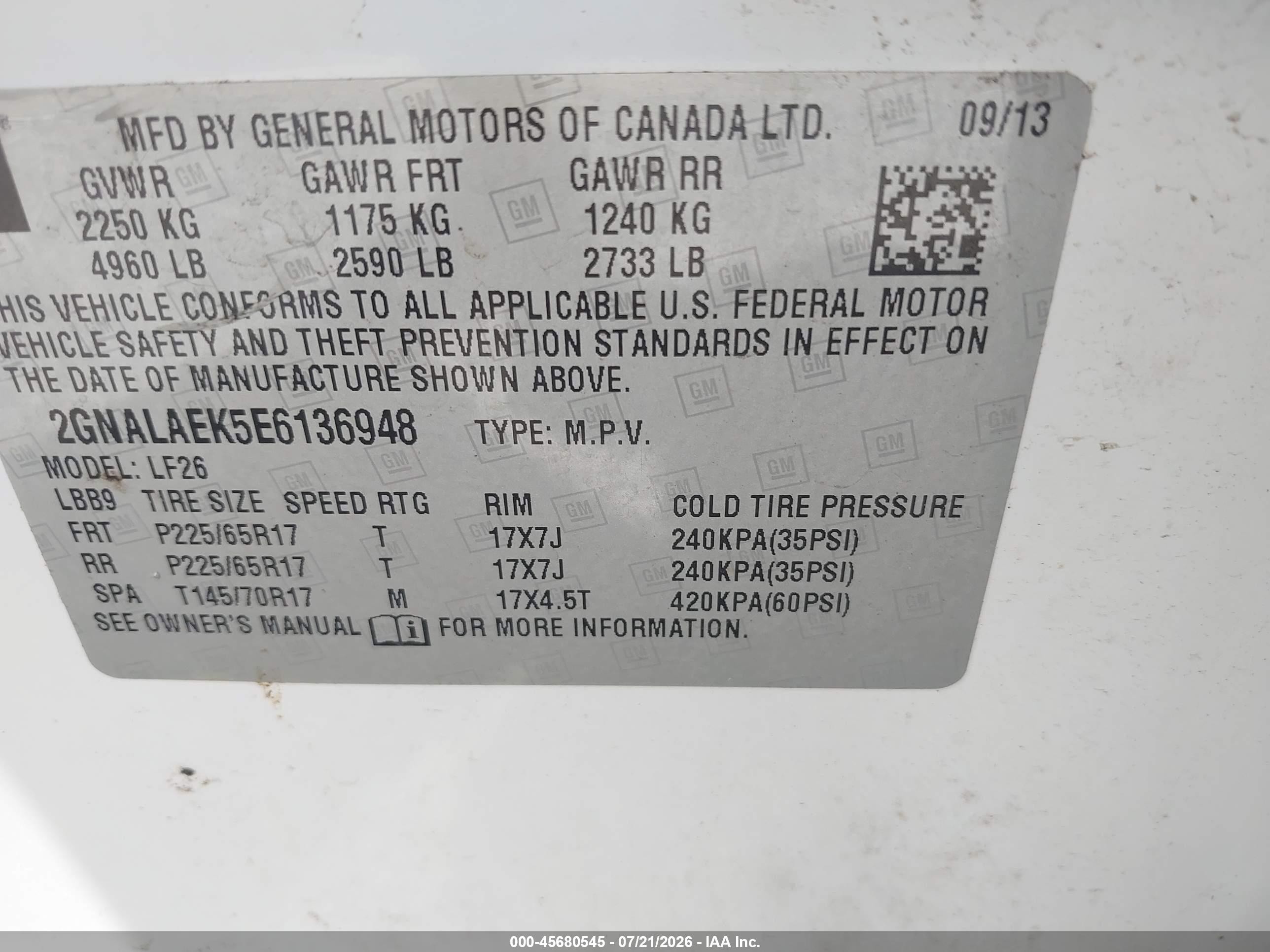 2014 Chevrolet Equinox Ls White vin: 2GNALAEK5E6136948