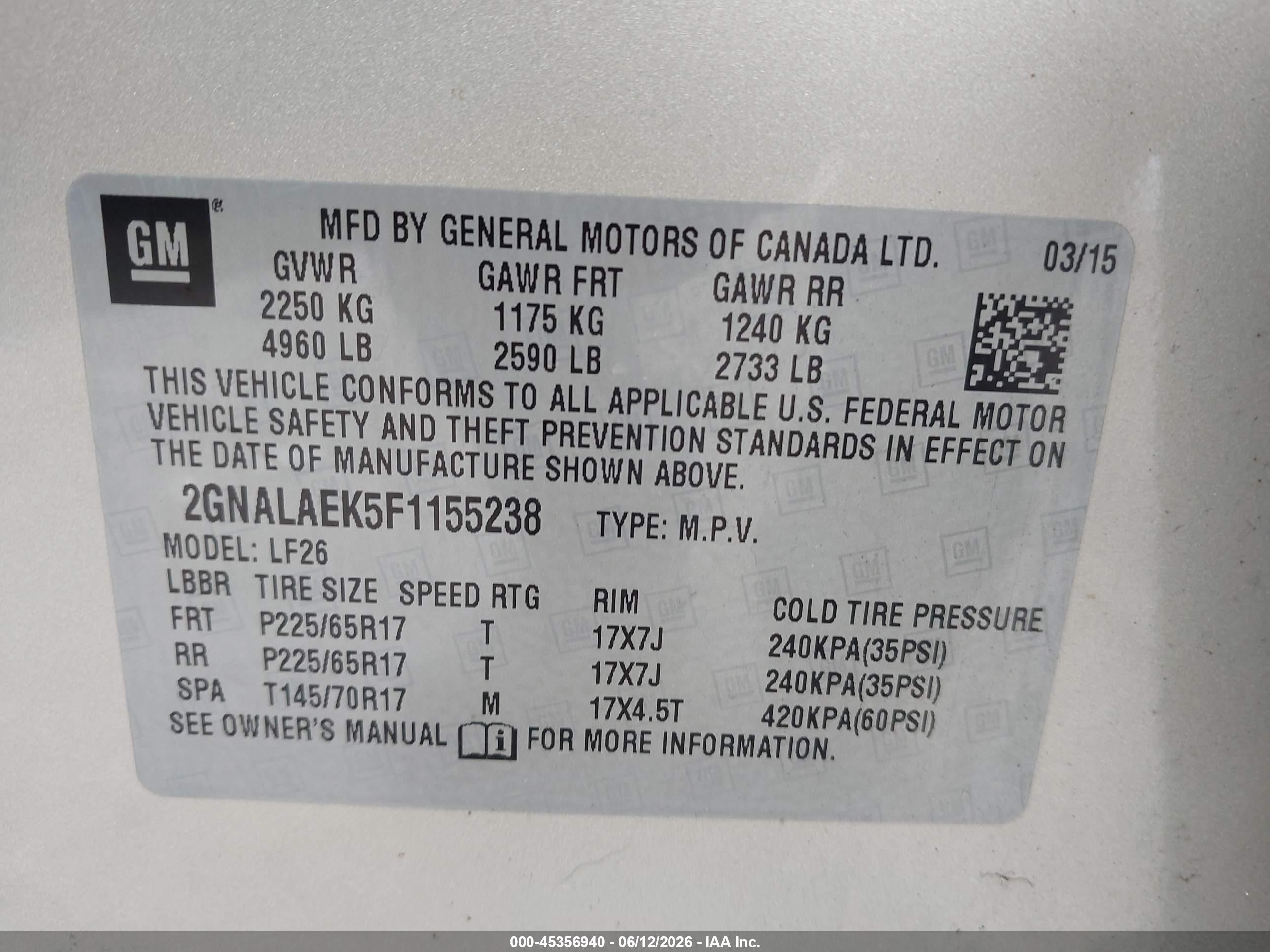 2015 Chevrolet Equinox Ls Gold vin: 2GNALAEK5F1155238