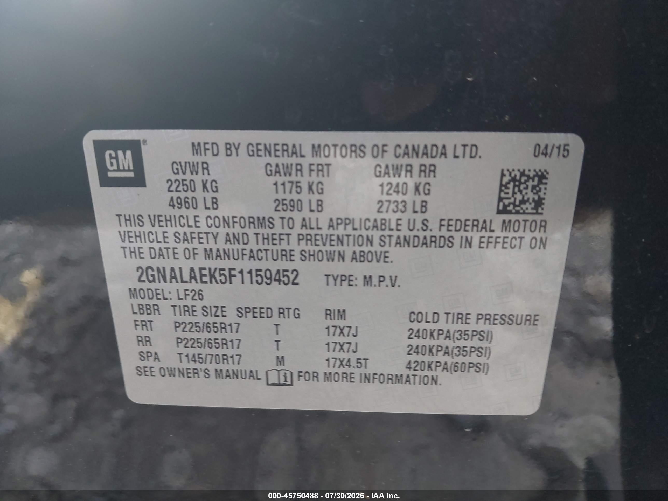 2015 Chevrolet Equinox Ls Black vin: 2GNALAEK5F1159452