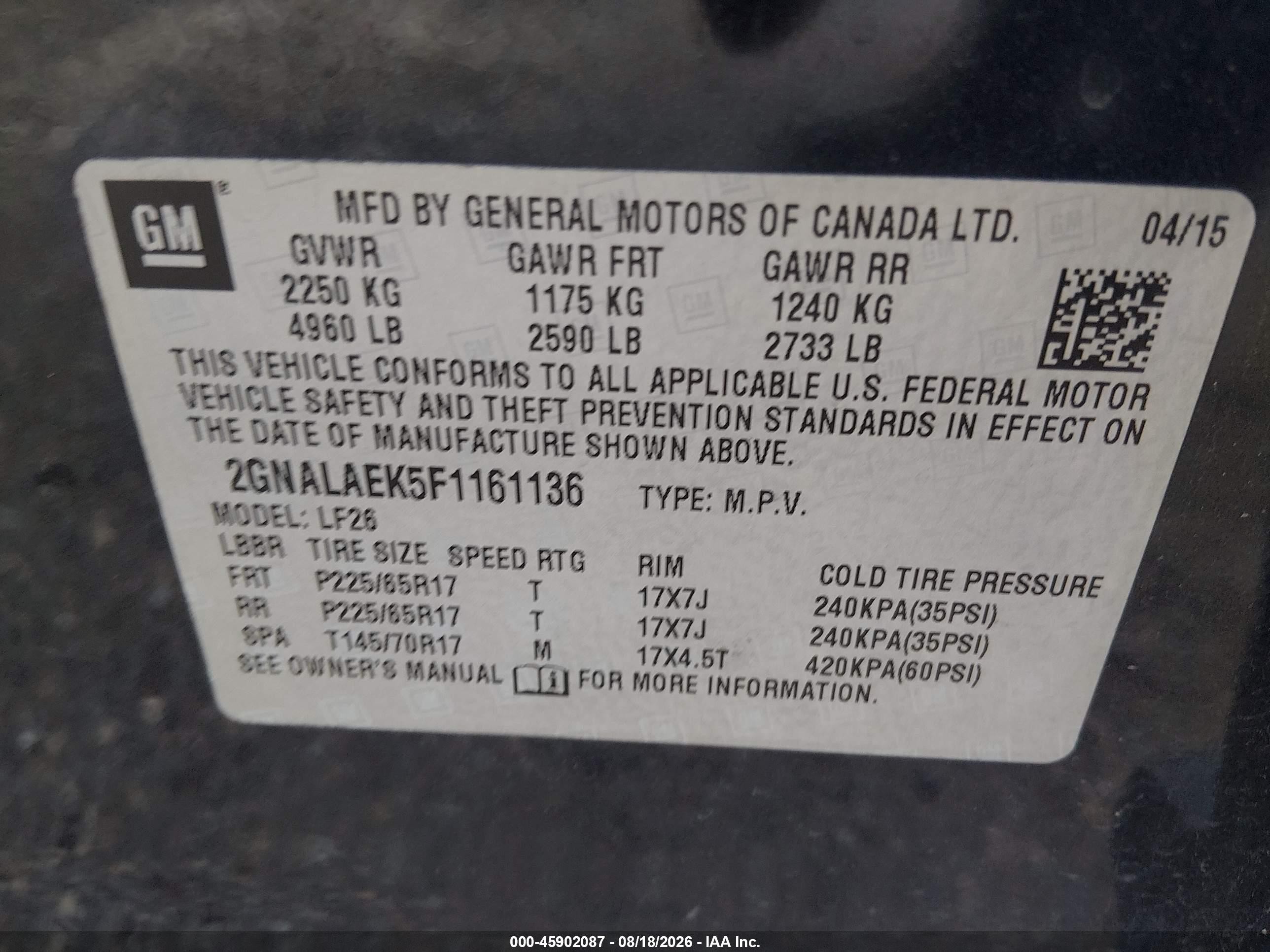 2015 Chevrolet Equinox Ls Черный vin: 2GNALAEK5F1161136