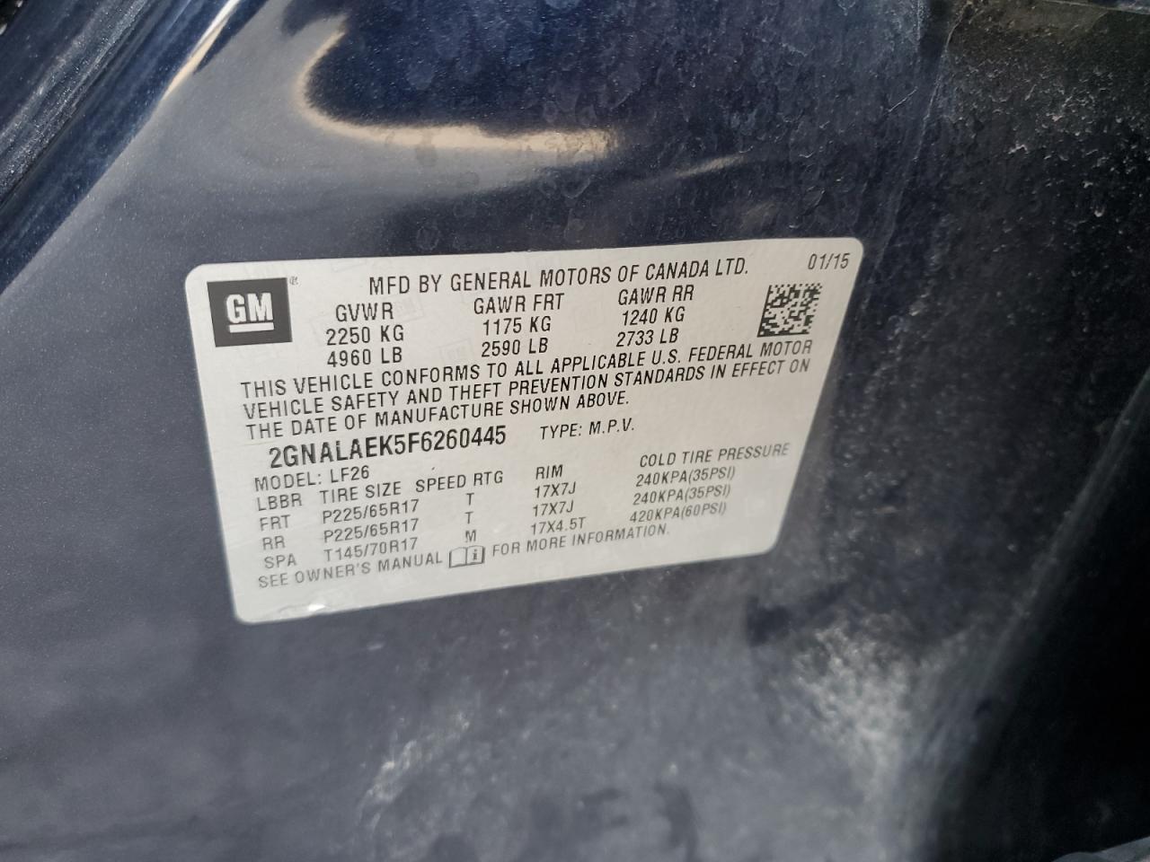 2015 Chevrolet Equinox Ls Blue vin: 2GNALAEK5F6260445