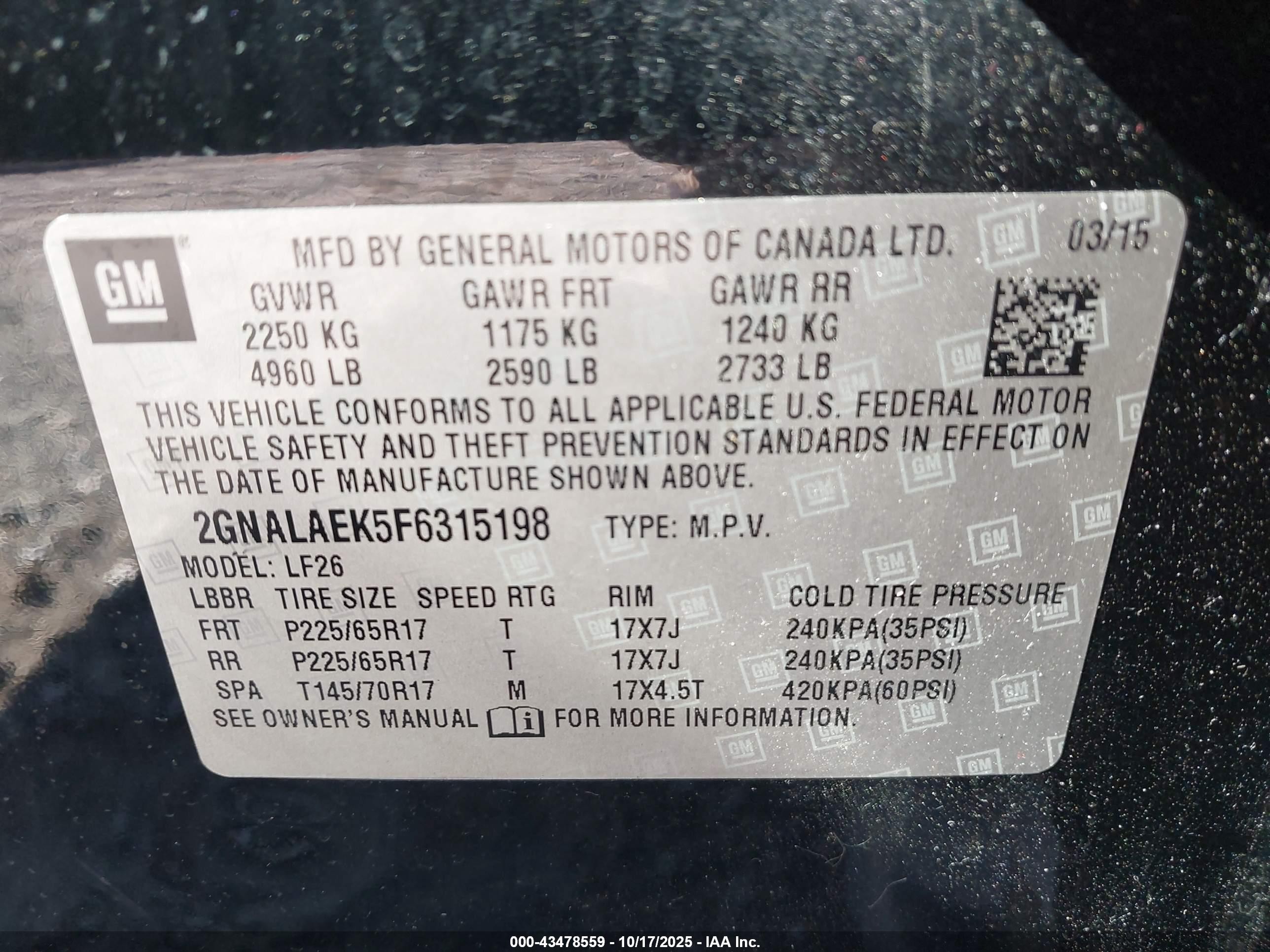 2015 Chevrolet Equinox Ls Black vin: 2GNALAEK5F6315198