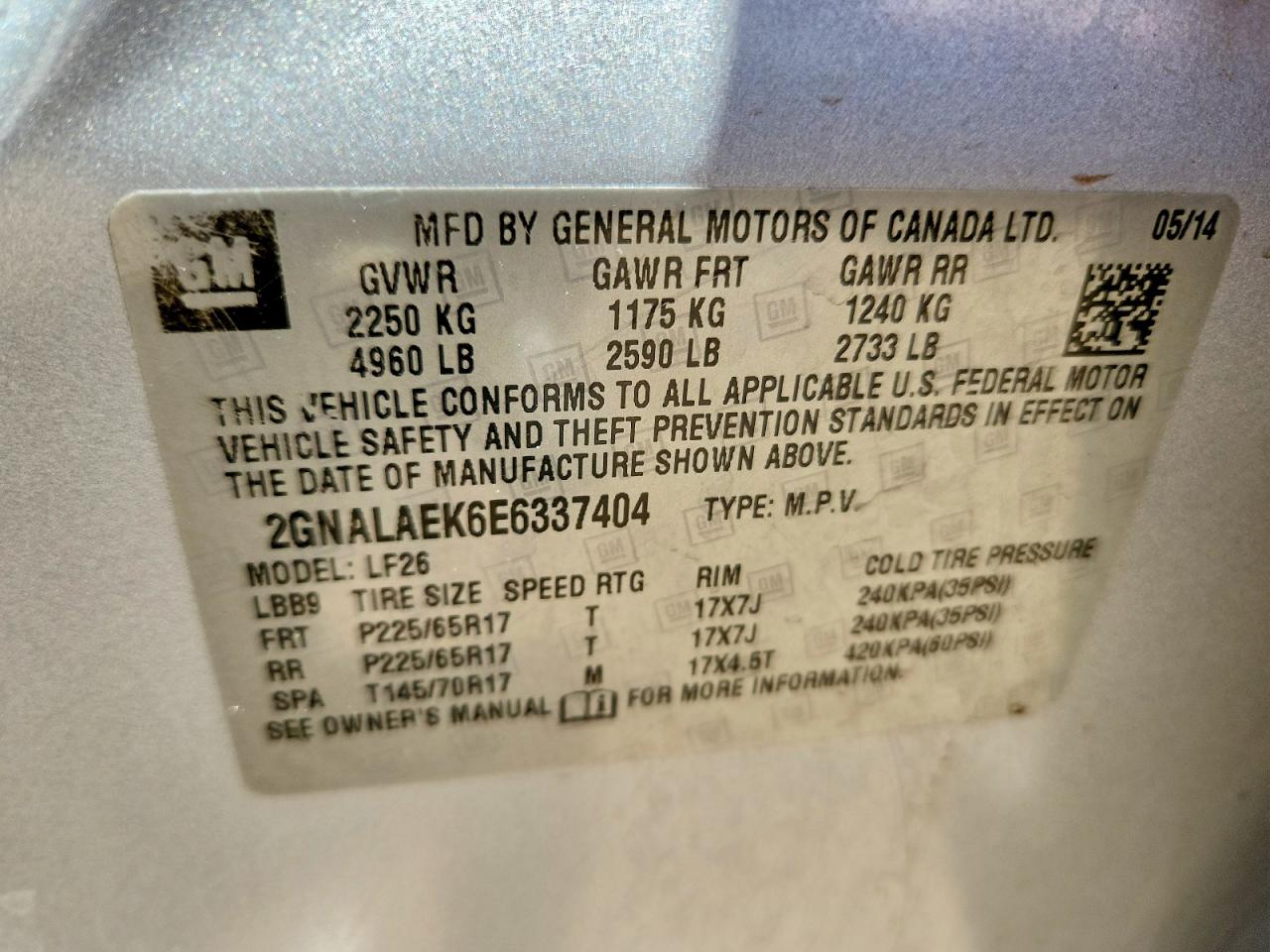 2014 Chevrolet Equinox Ls Белый vin: 2GNALAEK6E6337404