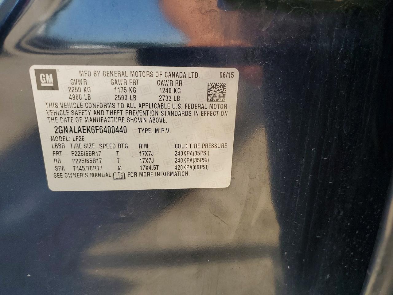 2015 Chevrolet Equinox Ls Blue vin: 2GNALAEK6F6400440