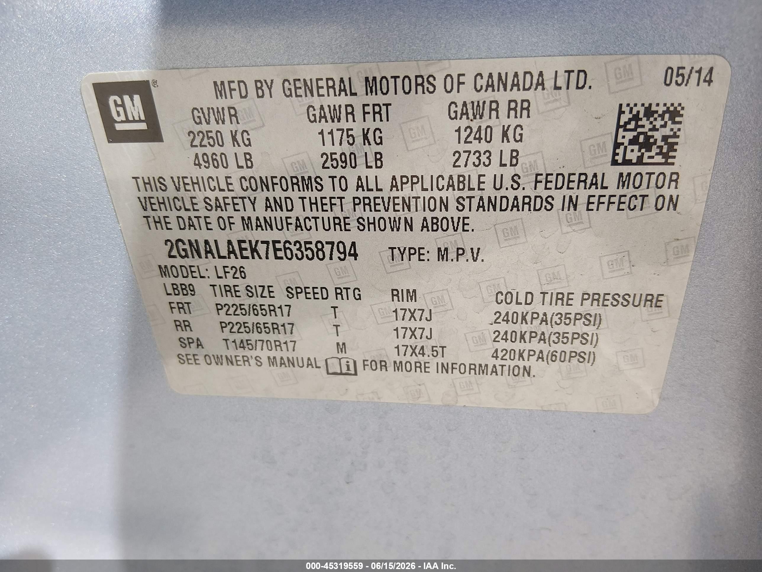 2014 Chevrolet Equinox Ls Light Blue vin: 2GNALAEK7E6358794