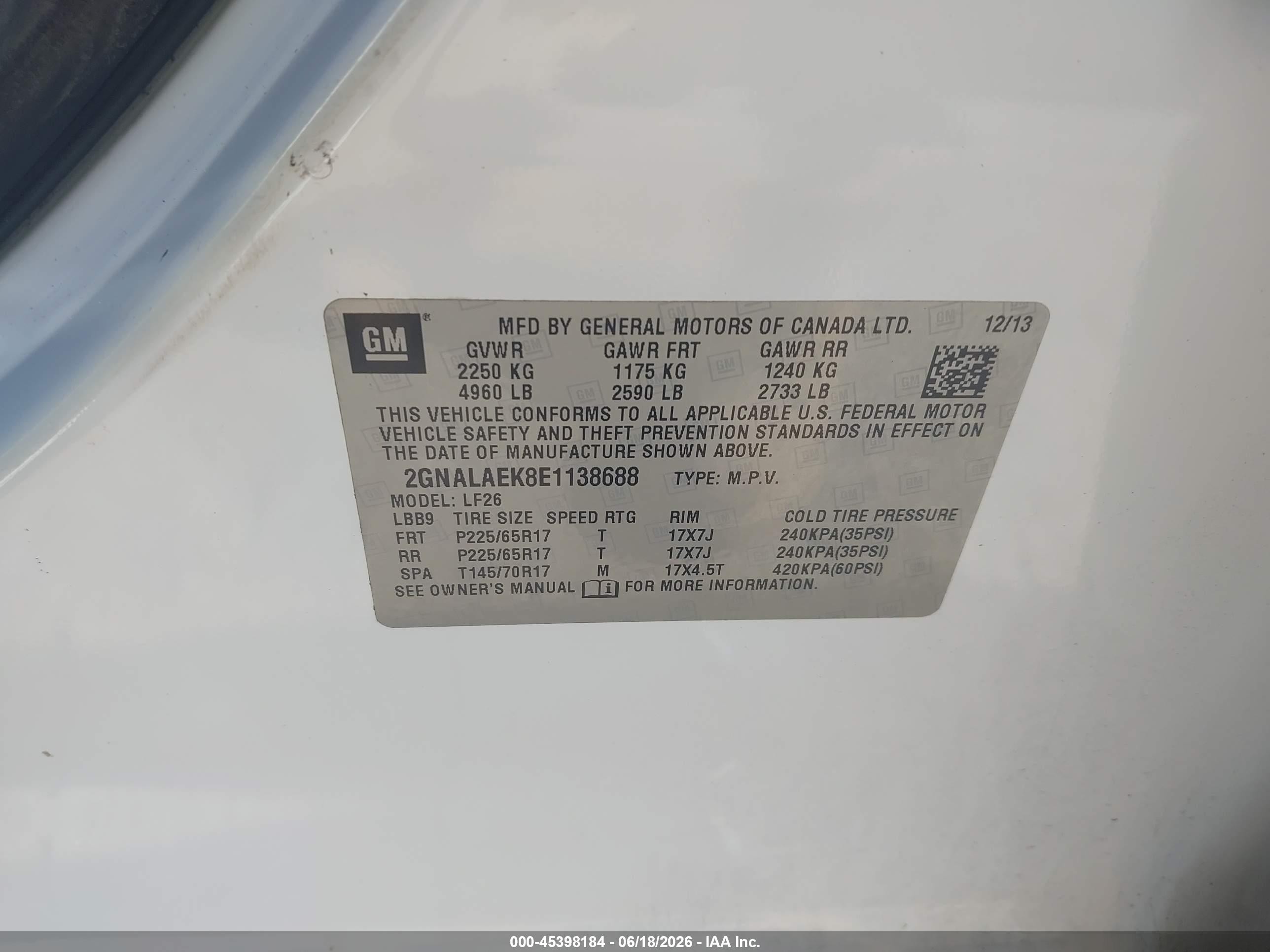 2014 Chevrolet Equinox Ls White vin: 2GNALAEK8E1138688