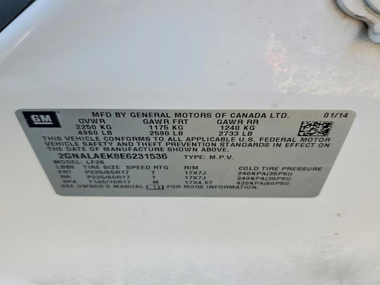 2014 Chevrolet Equinox Ls White vin: 2GNALAEK8E6231536