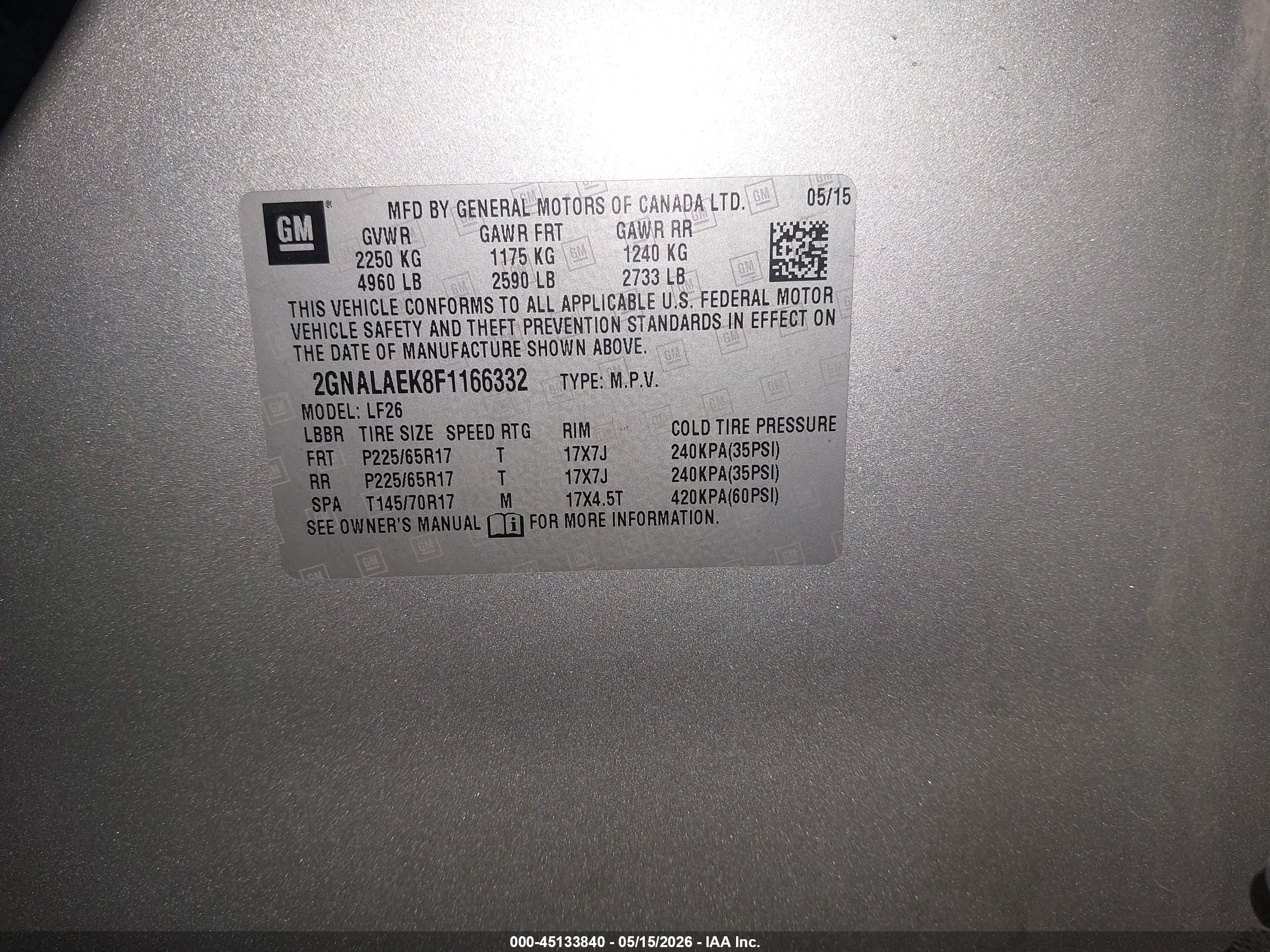 2015 Chevrolet Equinox Ls Серый vin: 2GNALAEK8F1166332