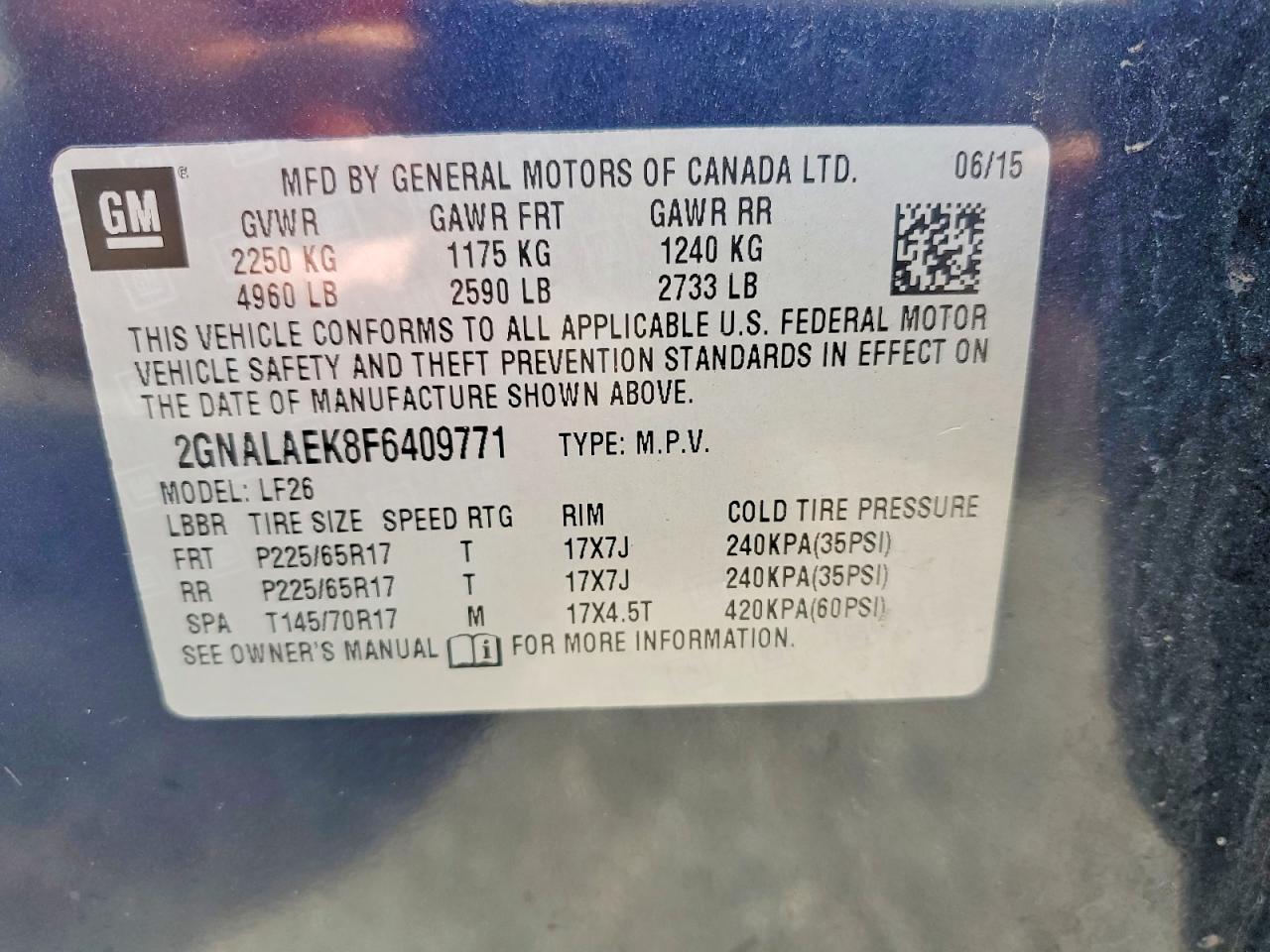 2015 Chevrolet Equinox Ls Blue vin: 2GNALAEK8F6409771