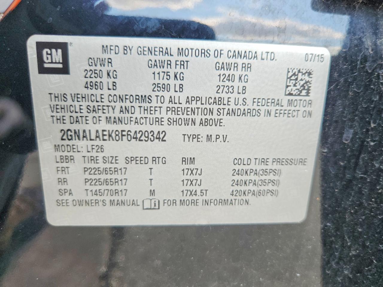 2015 Chevrolet Equinox Ls Черный vin: 2GNALAEK8F6429342