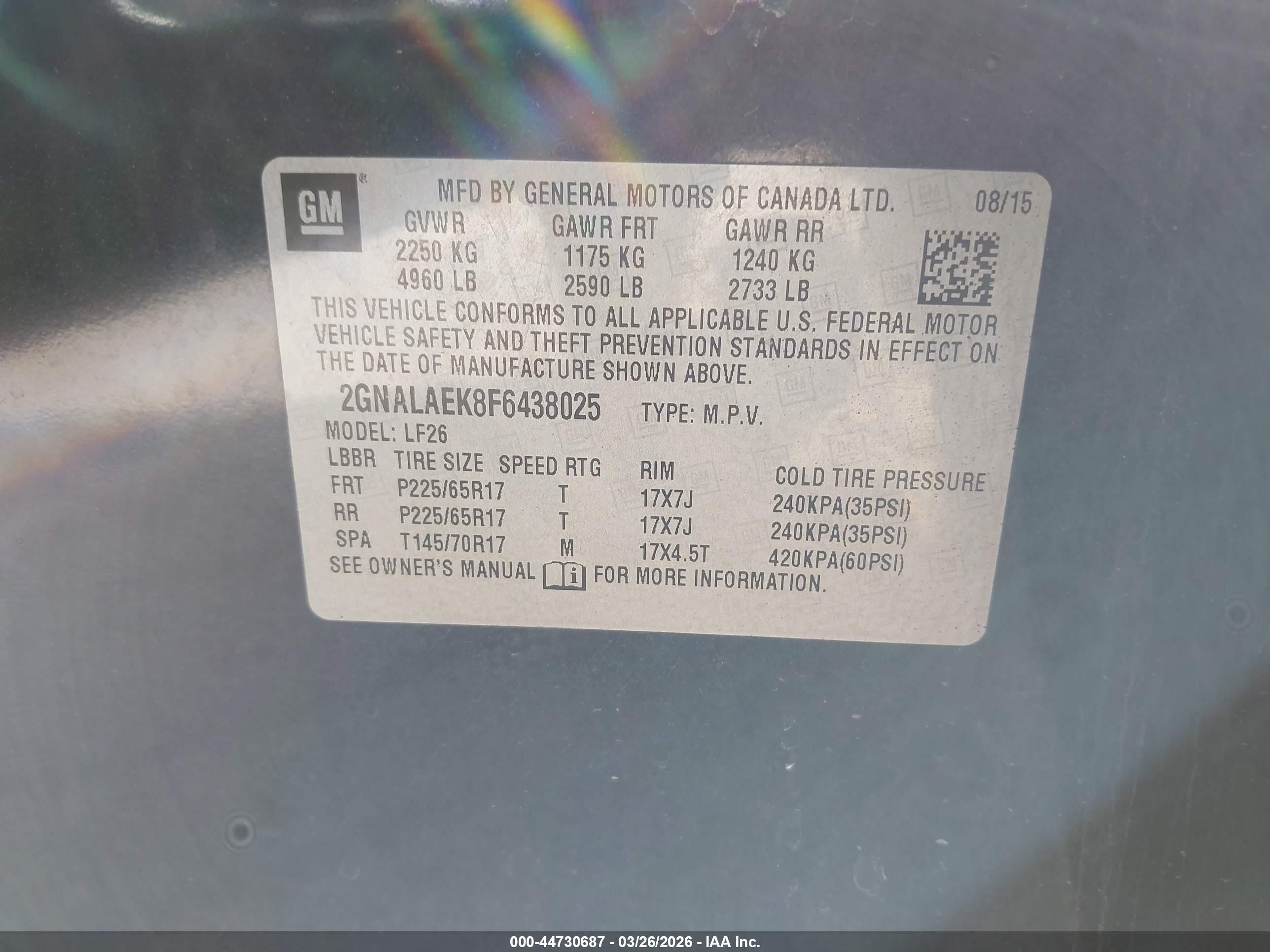 2015 Chevrolet Equinox Ls Blue vin: 2GNALAEK8F6438025