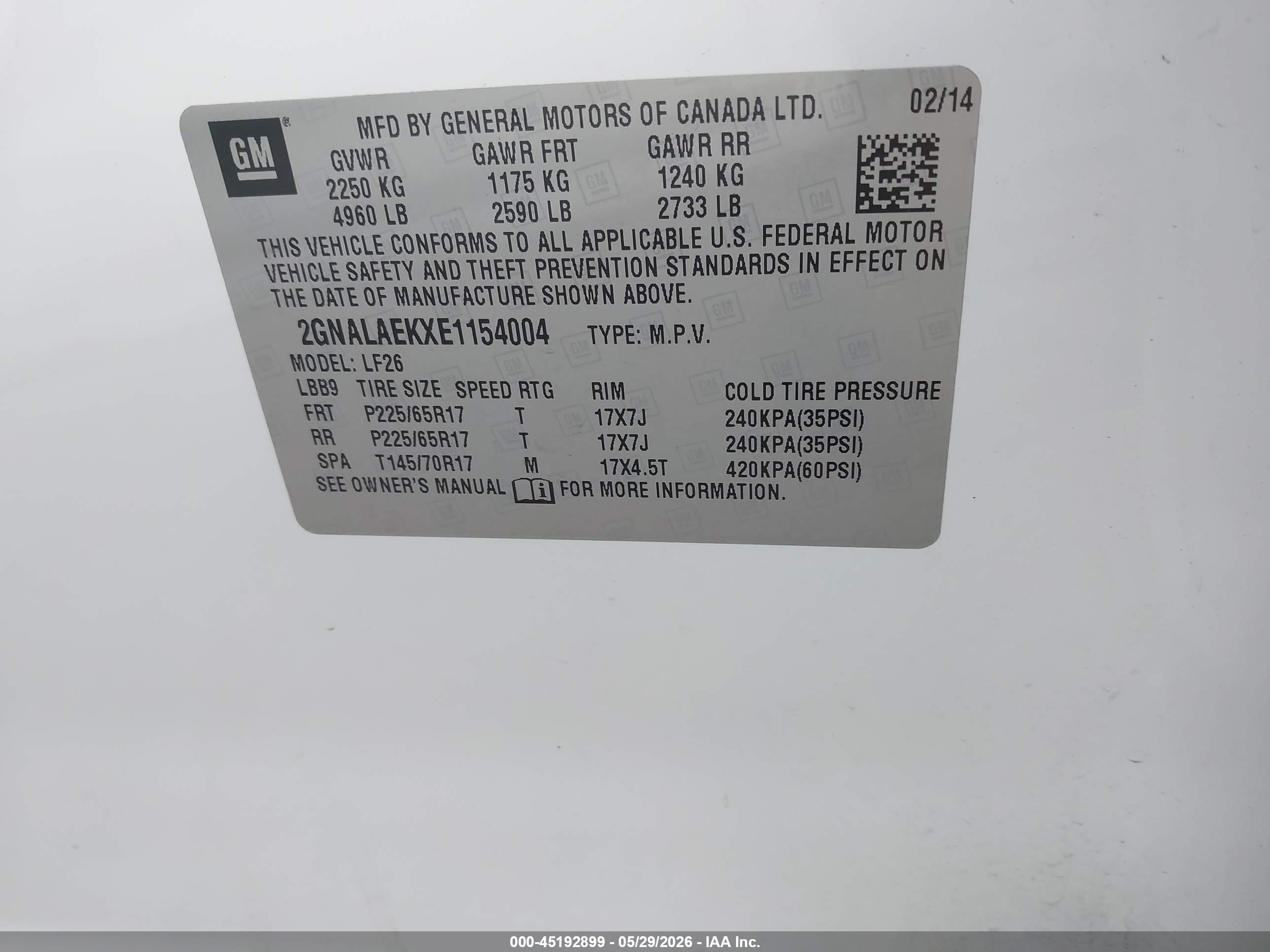2014 Chevrolet Equinox Ls White vin: 2GNALAEKXE1154004