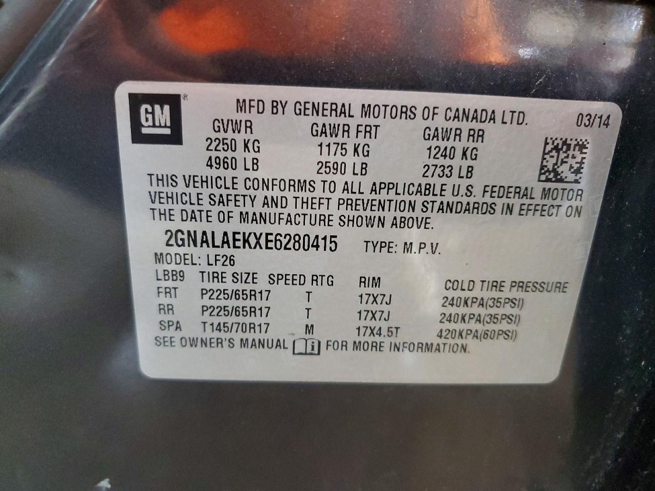 2014 Chevrolet Equinox Ls Угольный vin: 2GNALAEKXE6280415