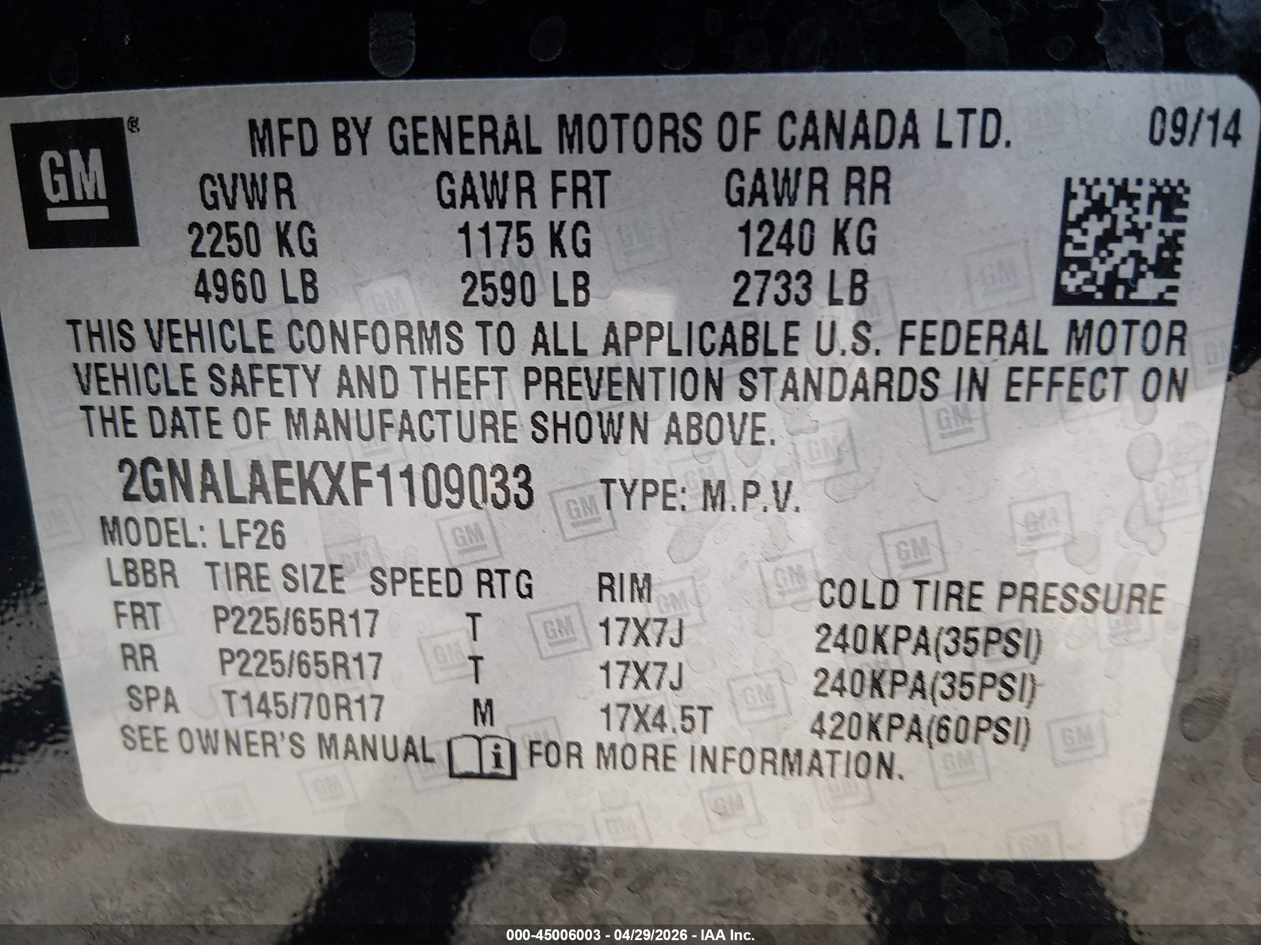 2015 Chevrolet Equinox Ls Черный vin: 2GNALAEKXF1109033